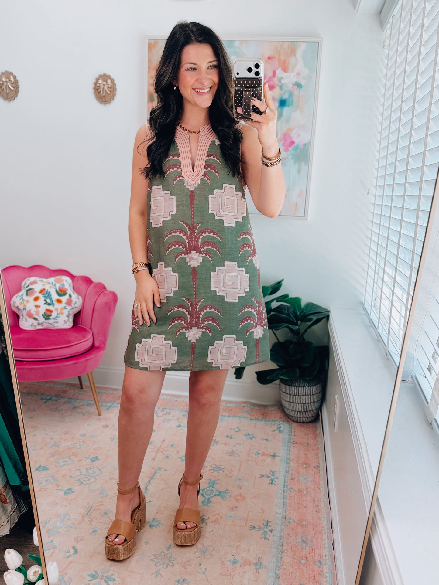 Palm Paradise Olive Linen Mini Dress