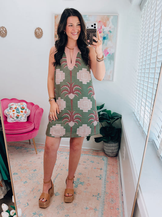 Palm Paradise Olive Linen Mini Dress