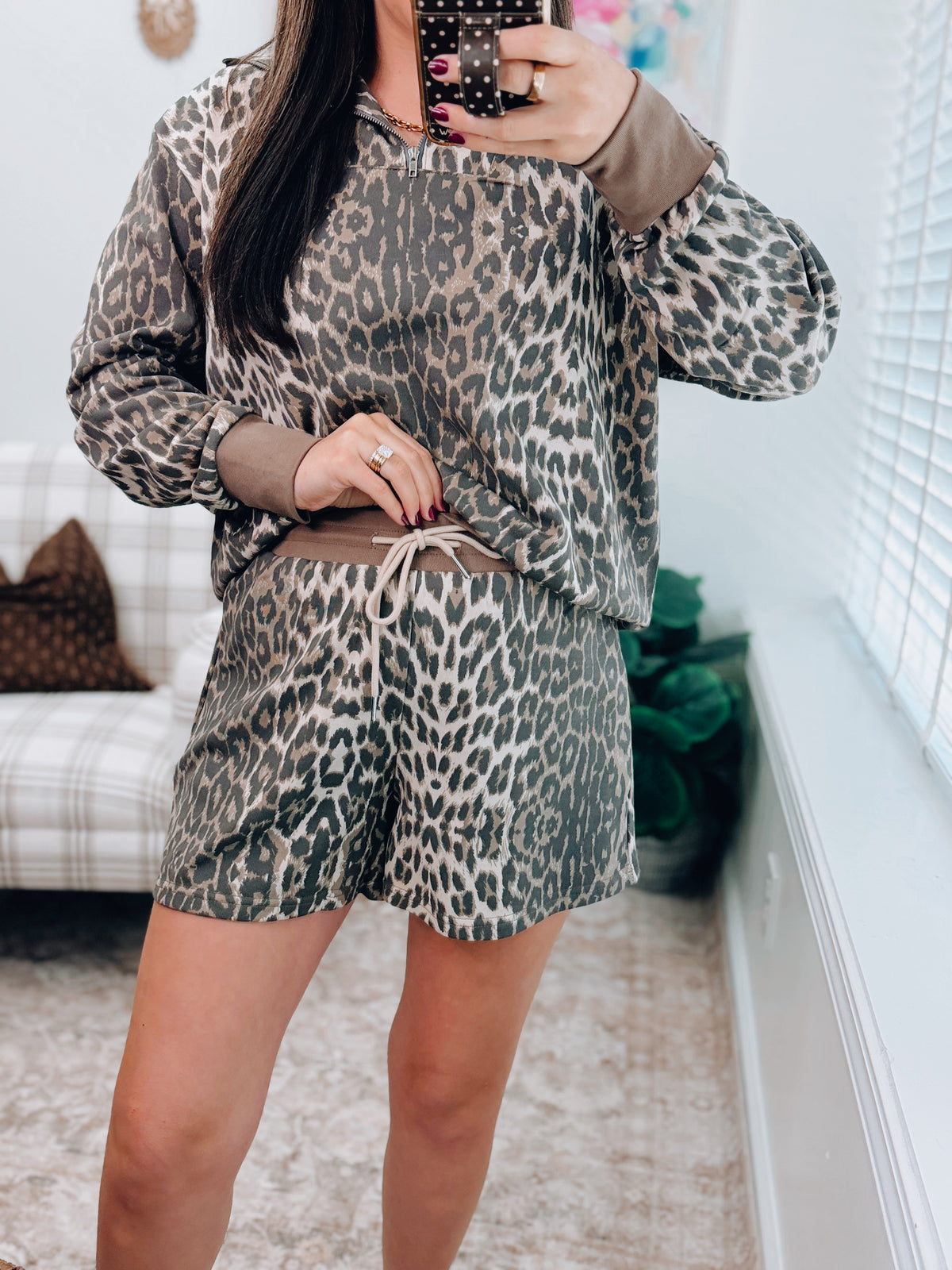 Leopard Printed Terry Shorts Set