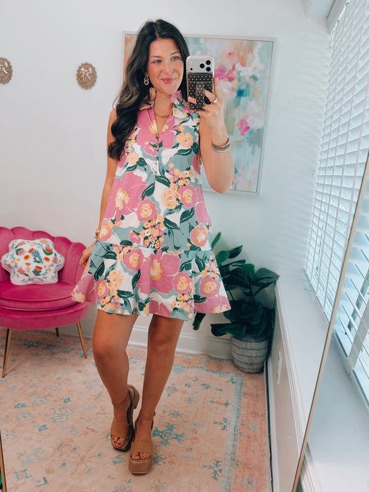 Pink Muted Tropics Mini Dress