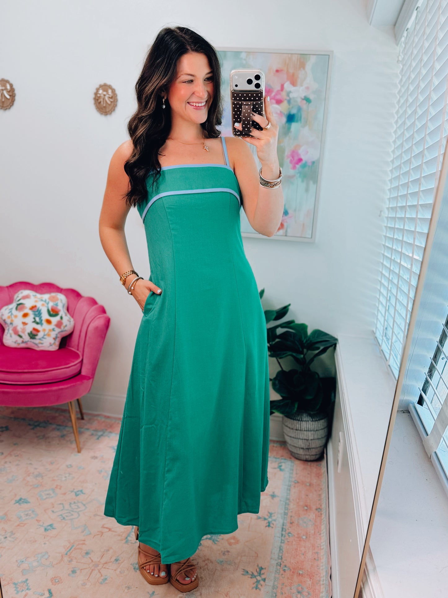 Linen Color Trim Midi Dress