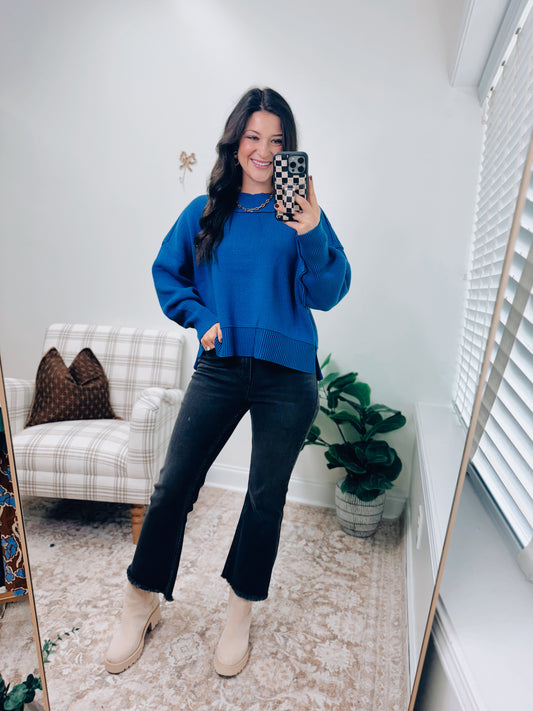 Mercer Mock Neck Ribbed Sweater - Blue