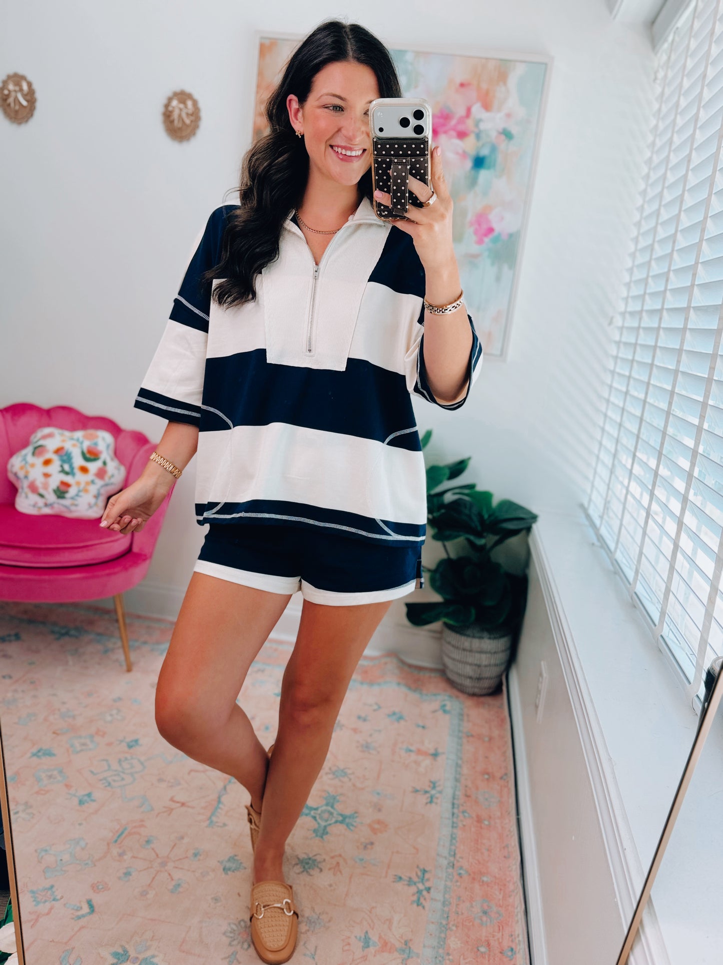 Tinley Color Block Zipper Shorts Set