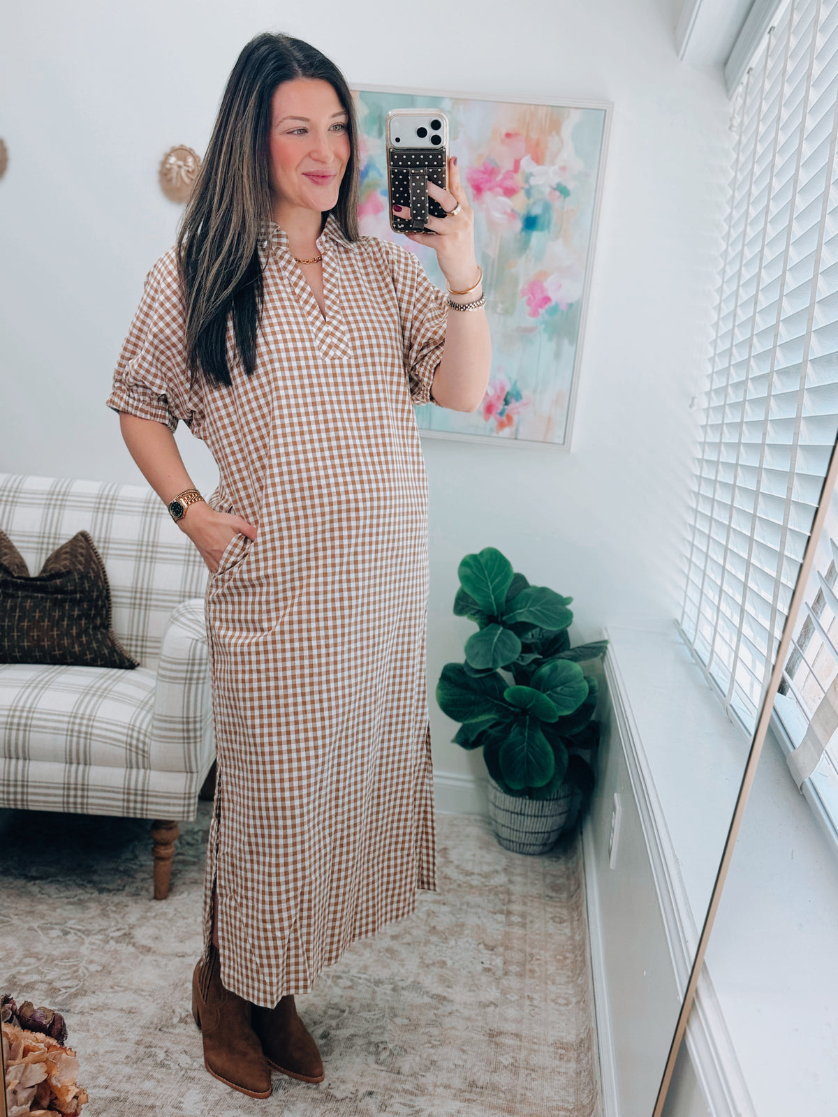 Maple Gingham Midi Dress