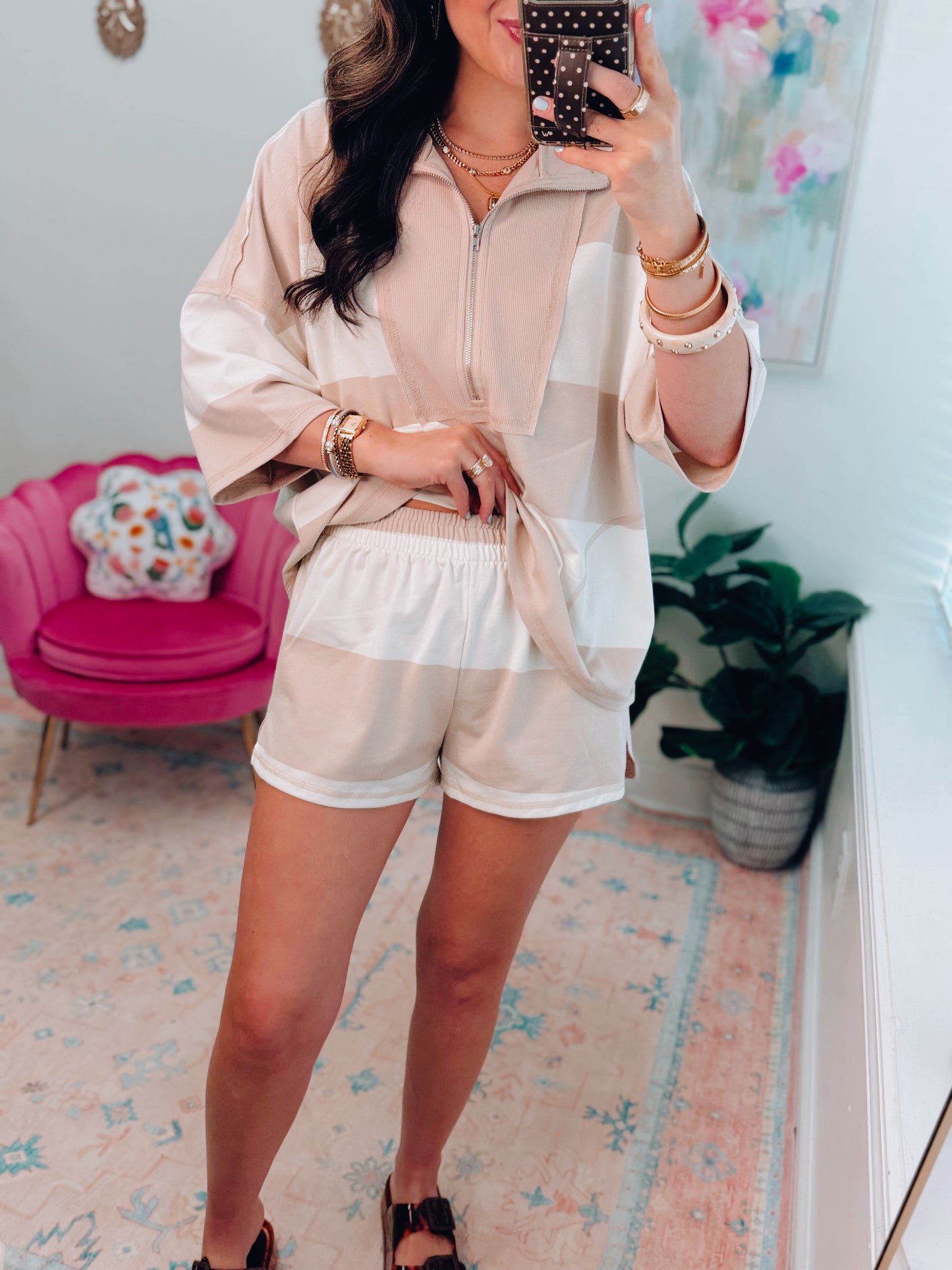 Tinley Color Block Zipper Shorts Set