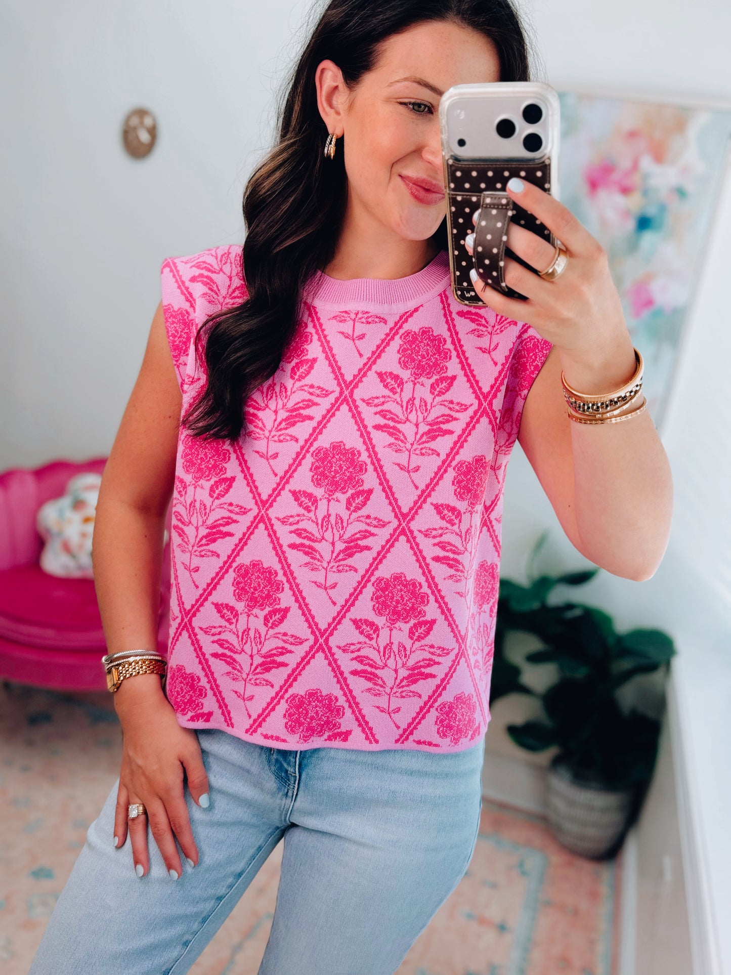 Carver Pink Mix Cuff Top