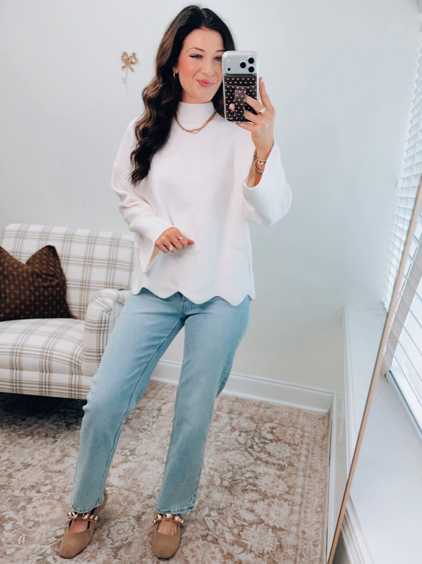 Spruse Scallop Trim Knit Sweater - Ivory