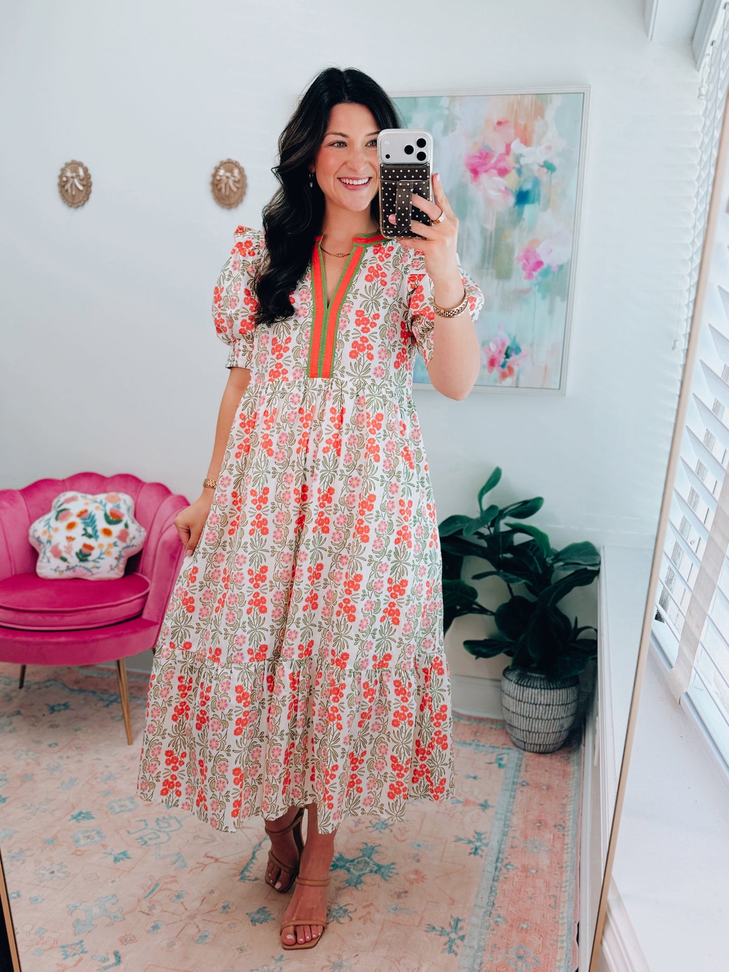 Coral Floral Midi Dress