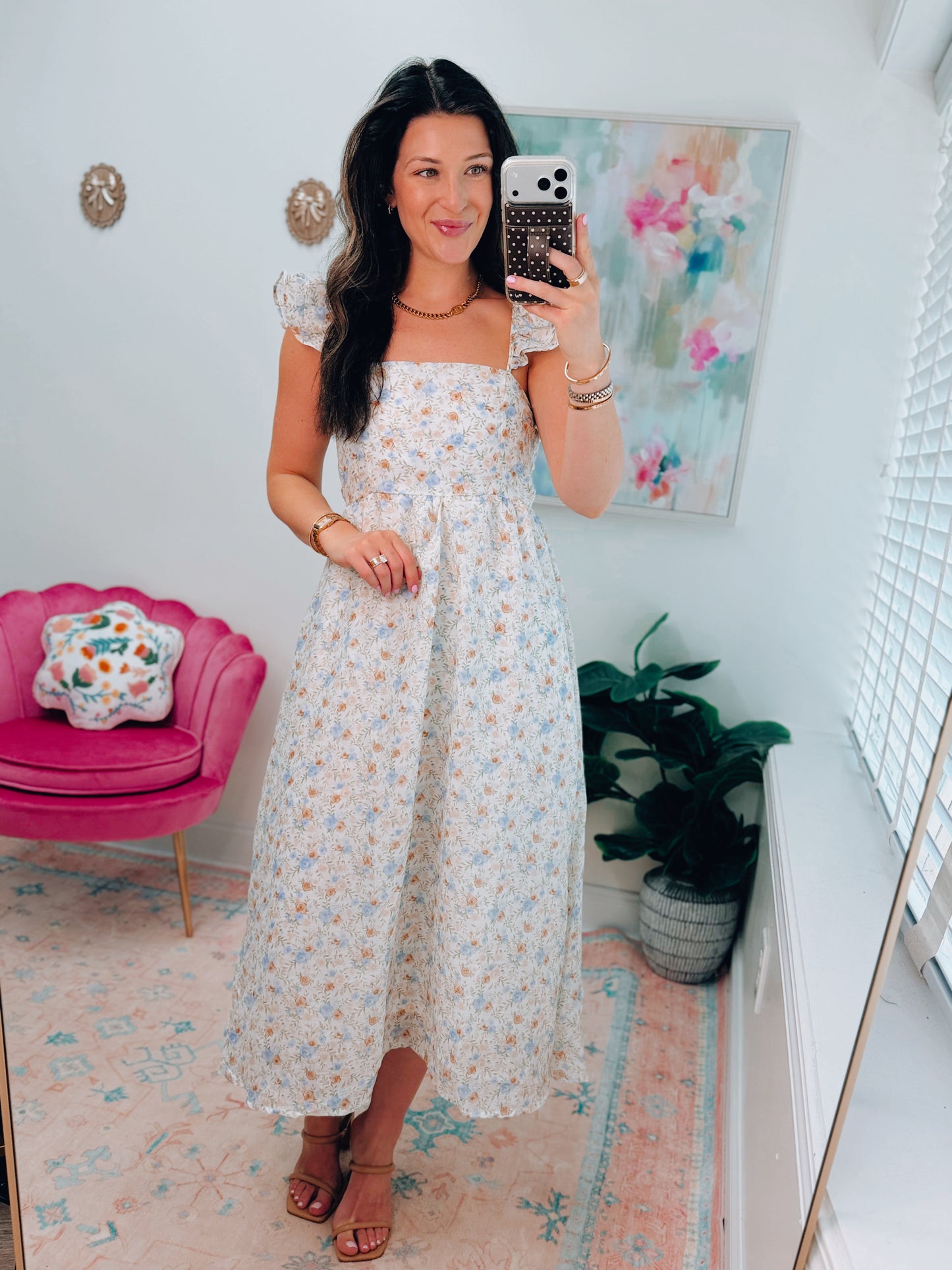 Sadie Floral Midi Dress - Blue