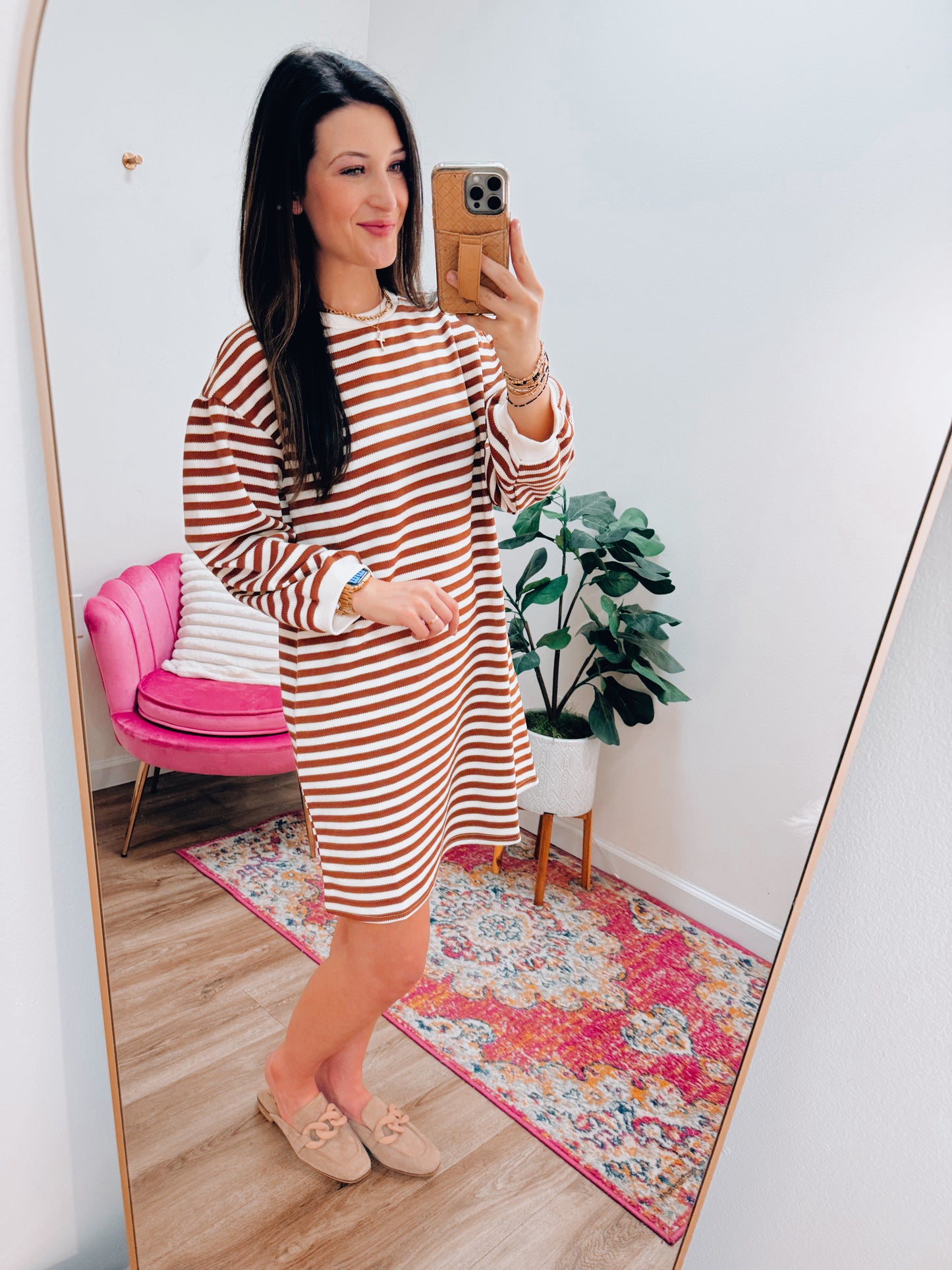 Stacy Striped Mini Dress - Rust