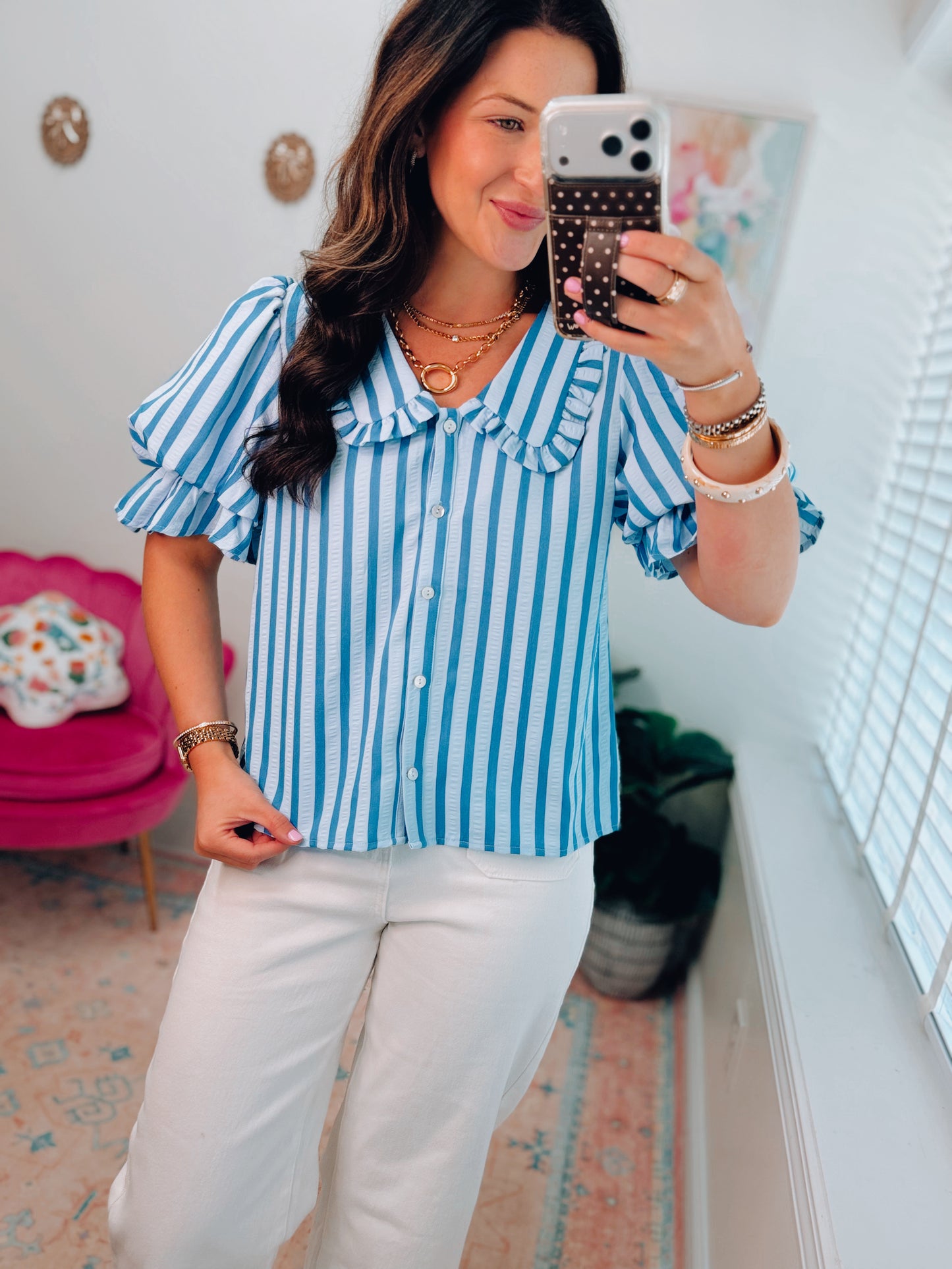 Saylor Striped Poplin Collar Top