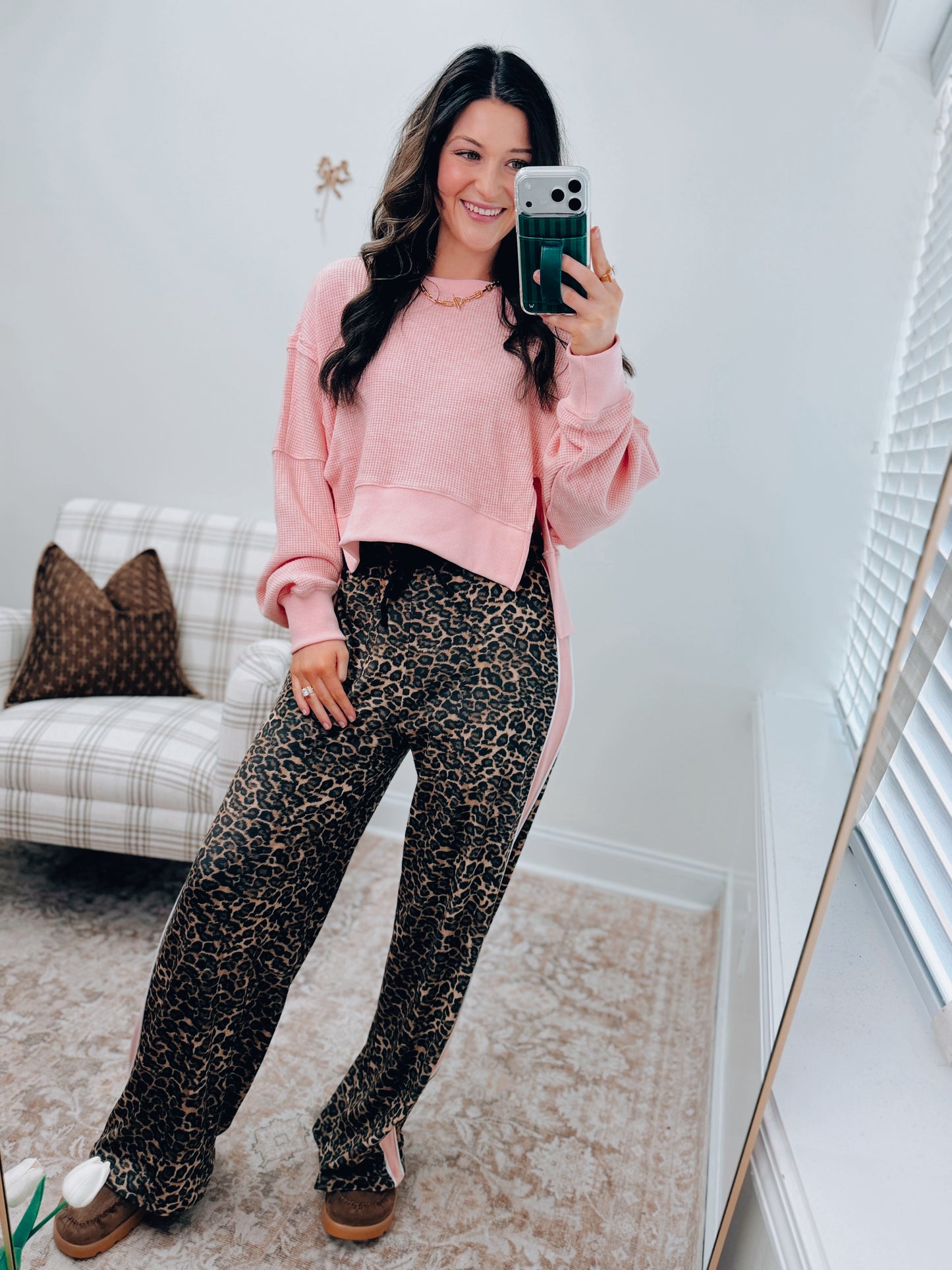 Waffle Knit Oversized Long Sleeve Top