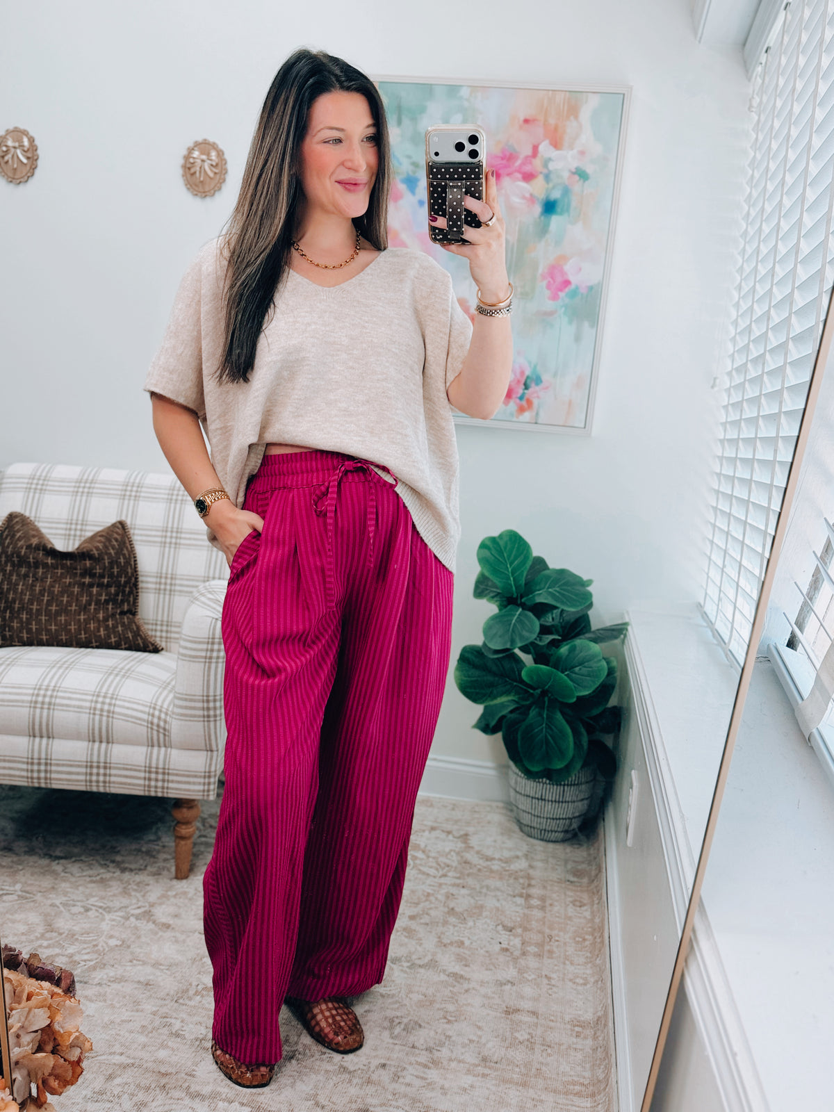 Magenta Striped Pants