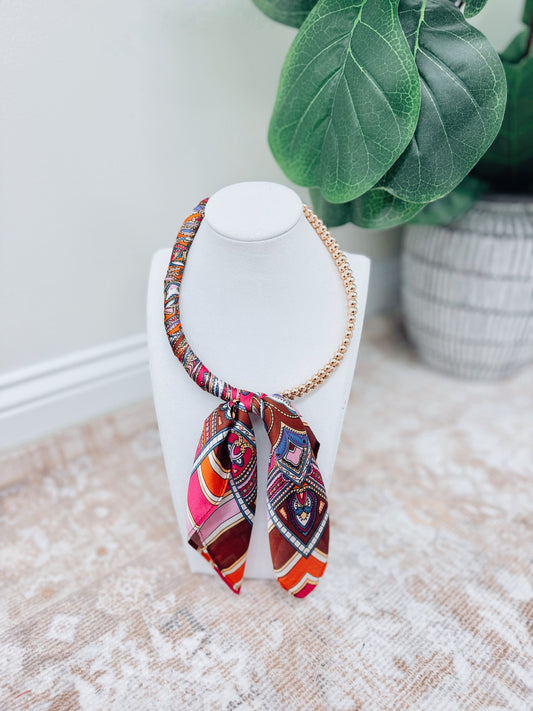 Gold Beaded Scarf Combo Necklace