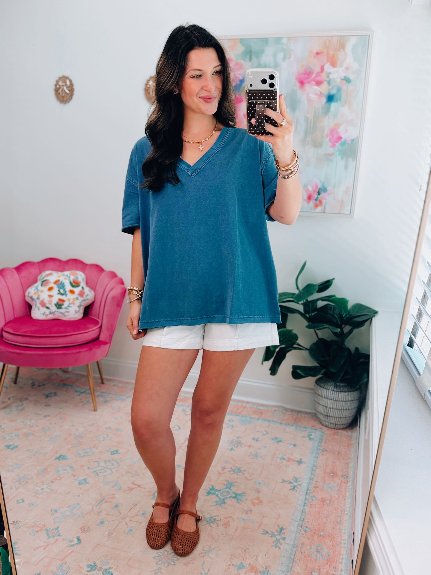 River Relaxed Raw Hem Tee - Vintage Blue