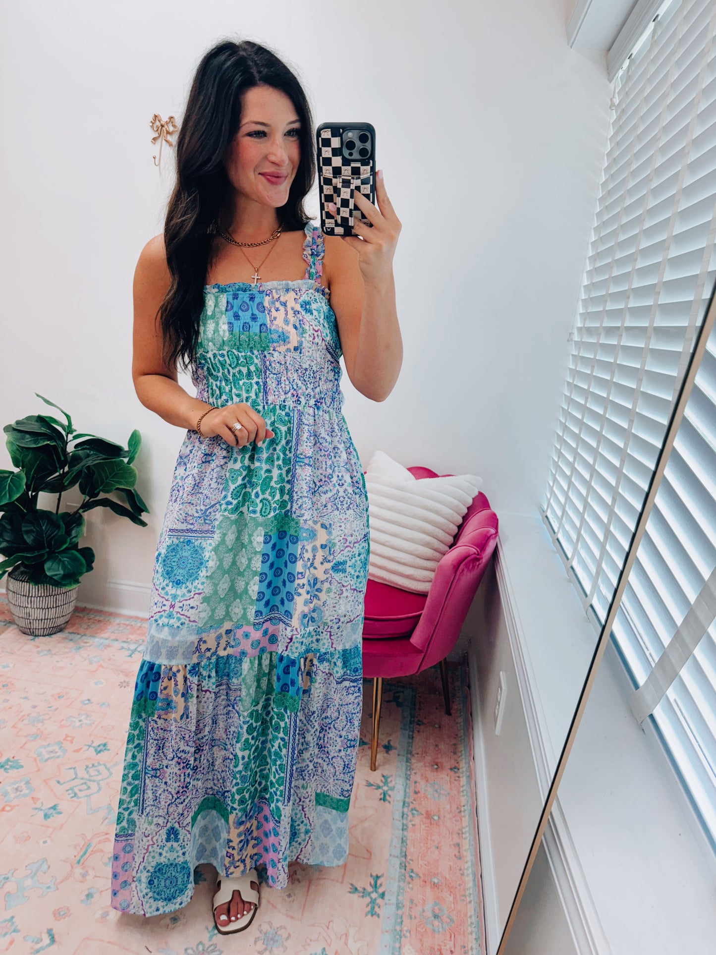 Smocked Top Patch-Work Maxi Dress