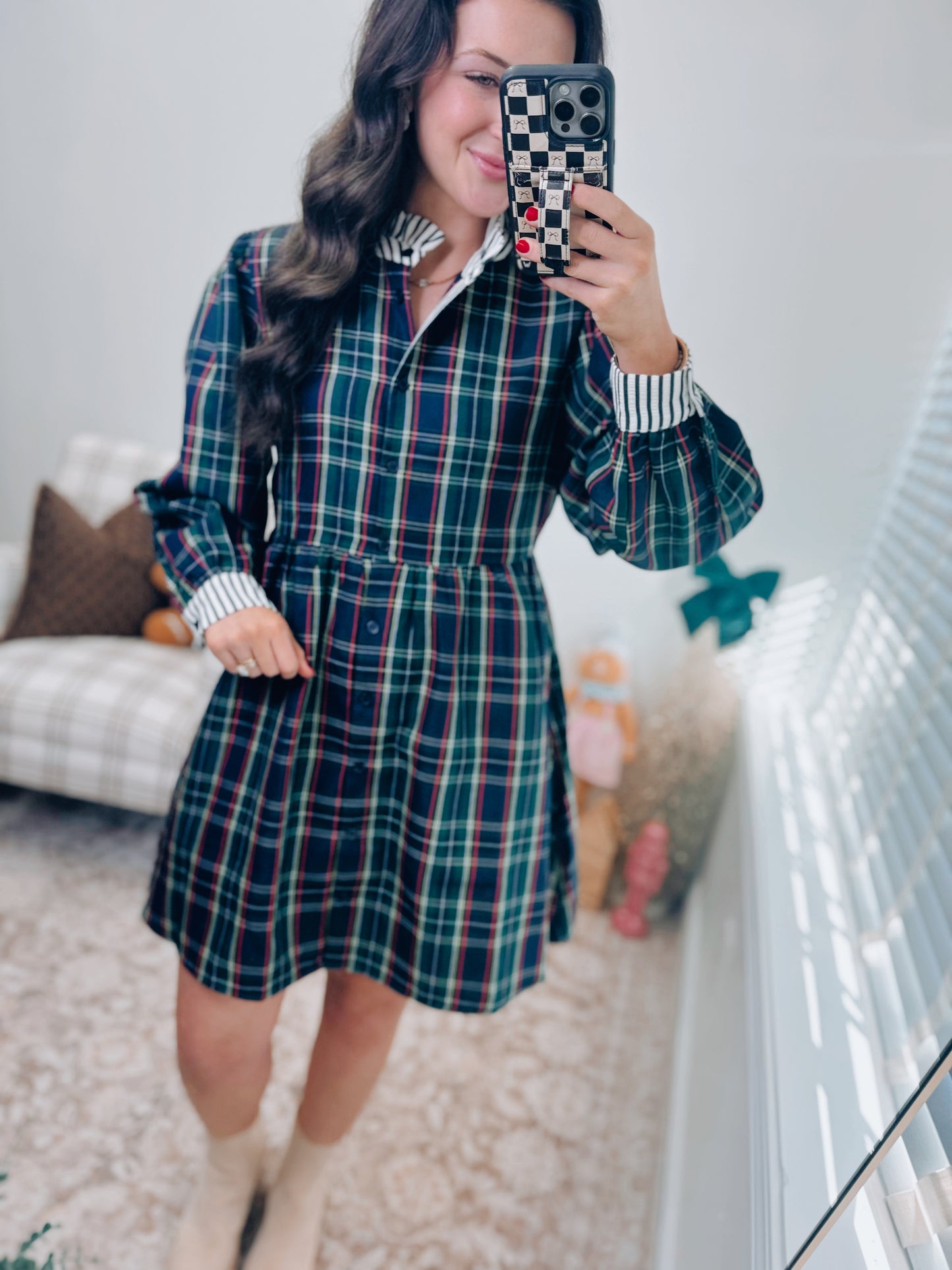 Timber Plaid Button Mini Dress