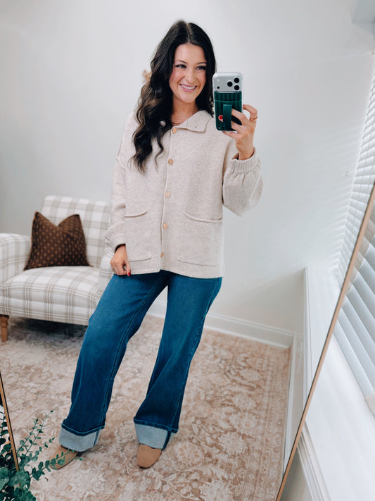Oatmeal Cardigan Sweater Top