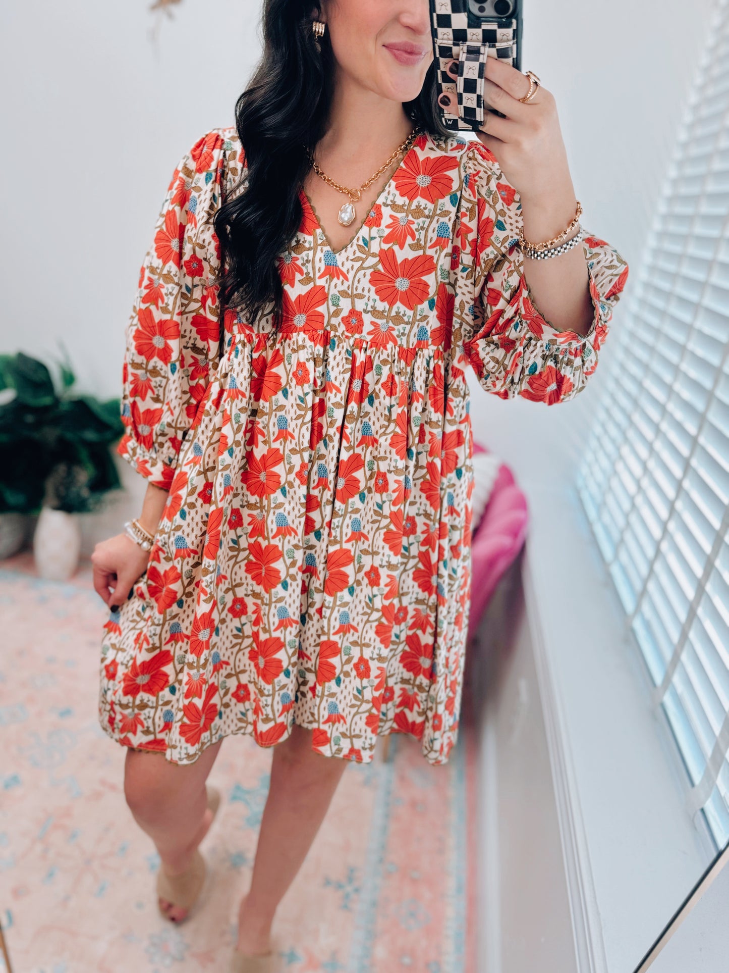 Sheena Floral Scallop Mini Dress