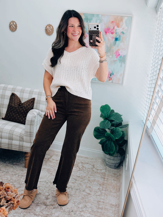 CURVY Maisie Espresso Washed Cropped Denim
