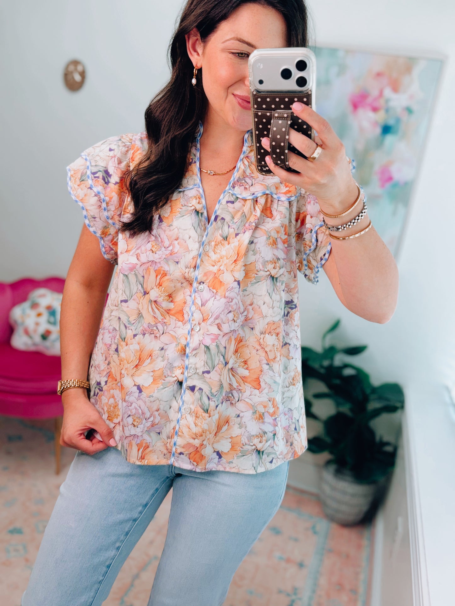 Merritt Floral Button Top