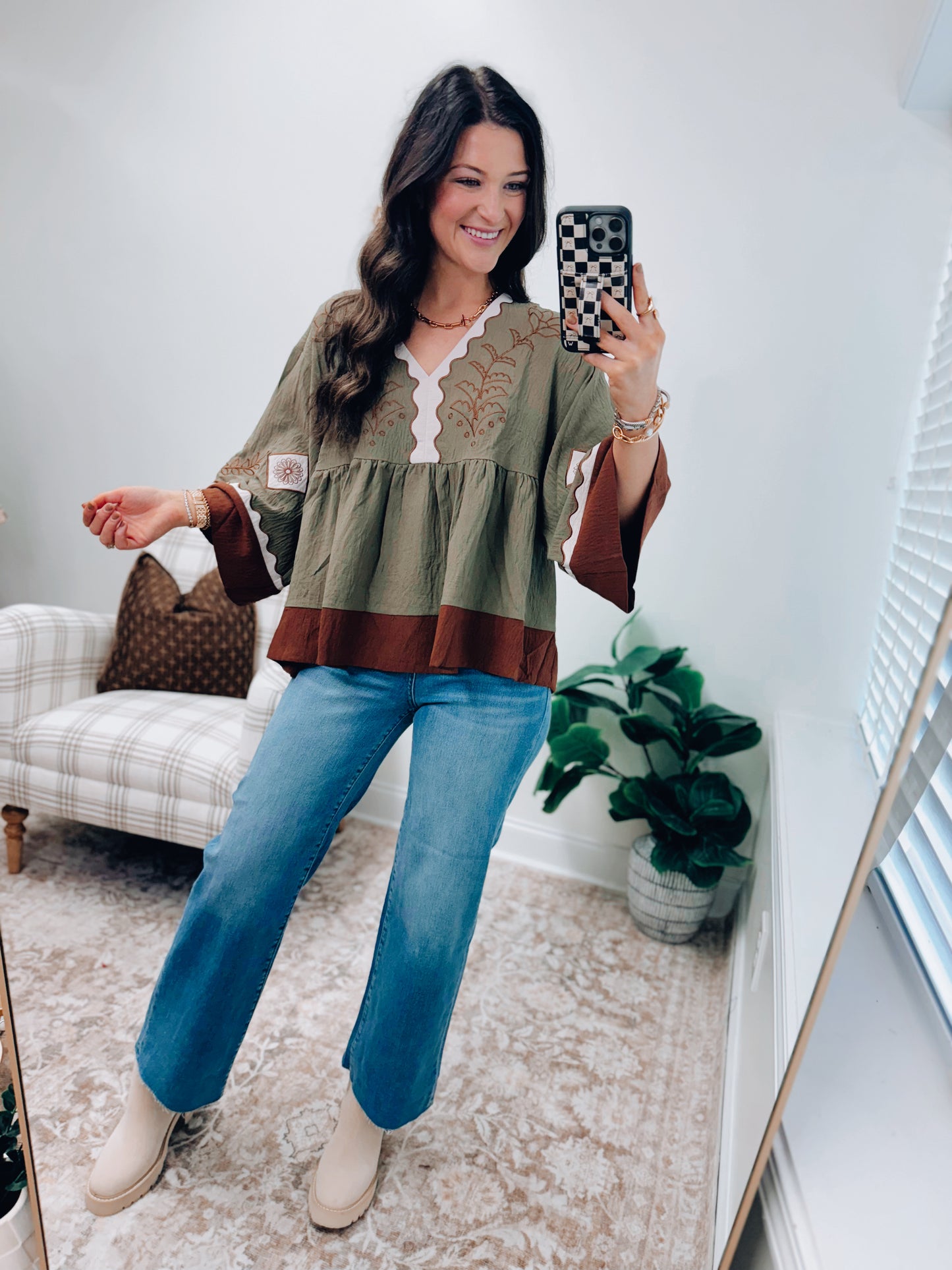 Color Block Airflow Embroidered Top