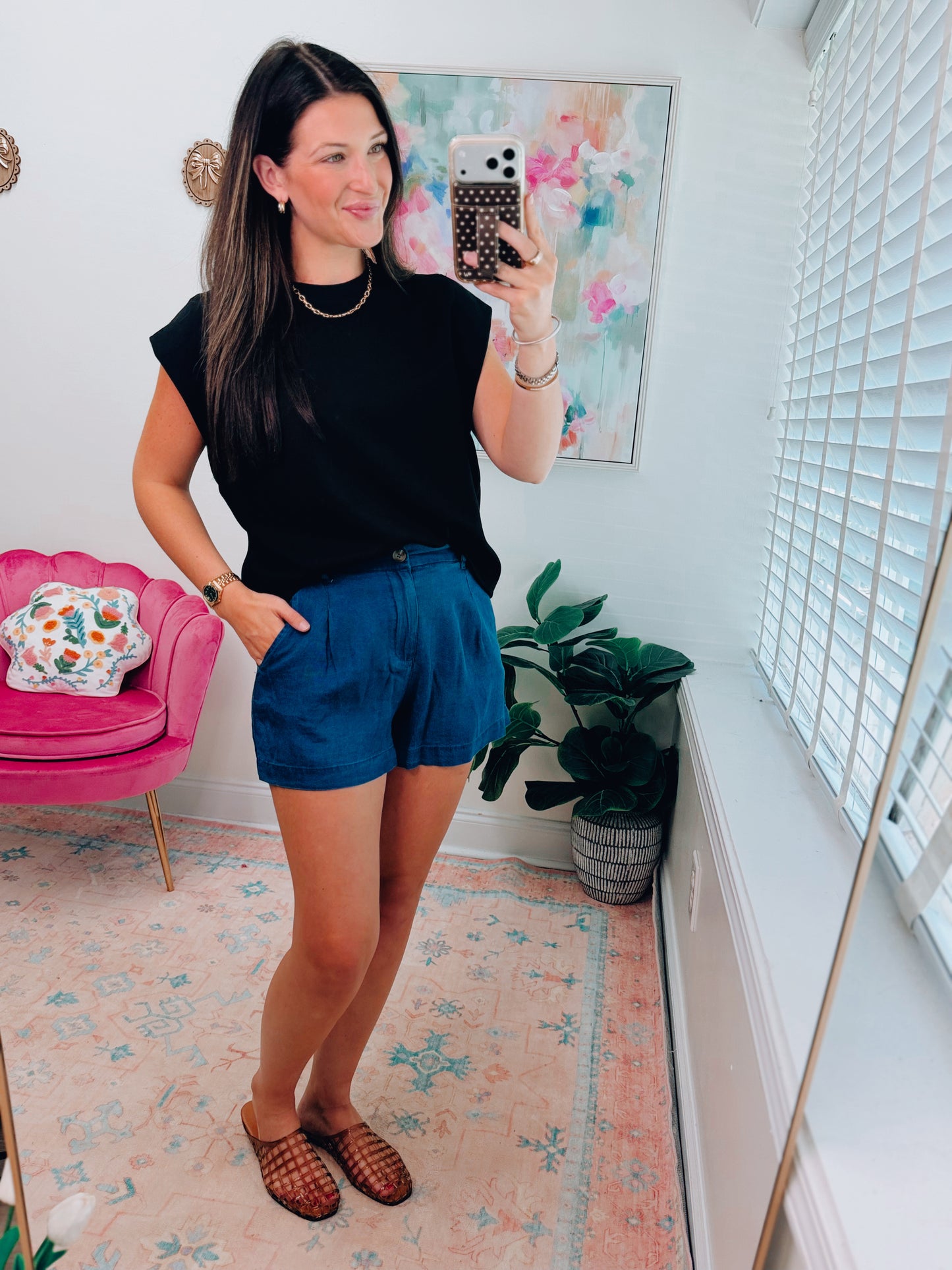 Dark Chambray Pintuck Shorts