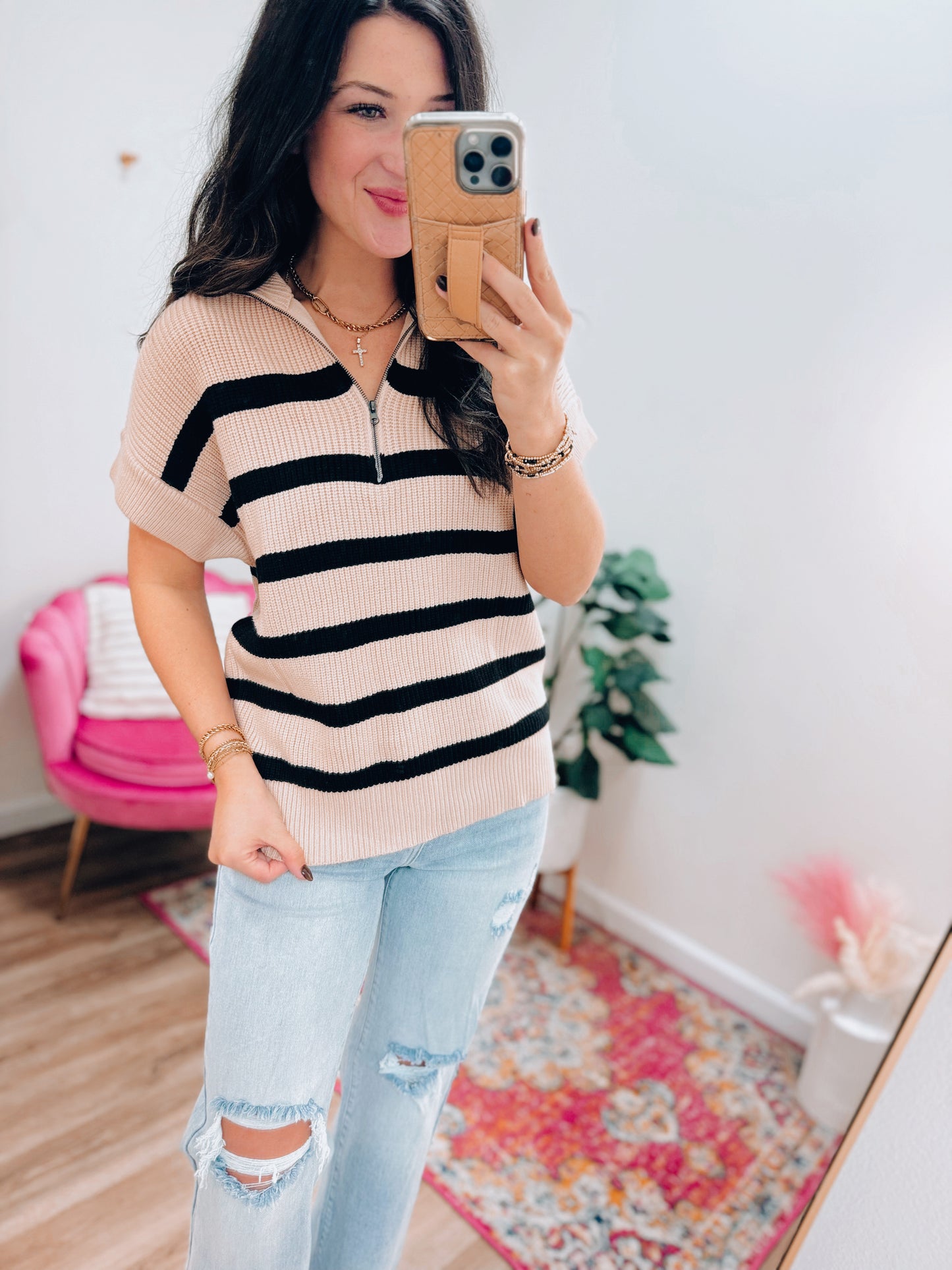 Sienna Striped Zipper Sweater Top