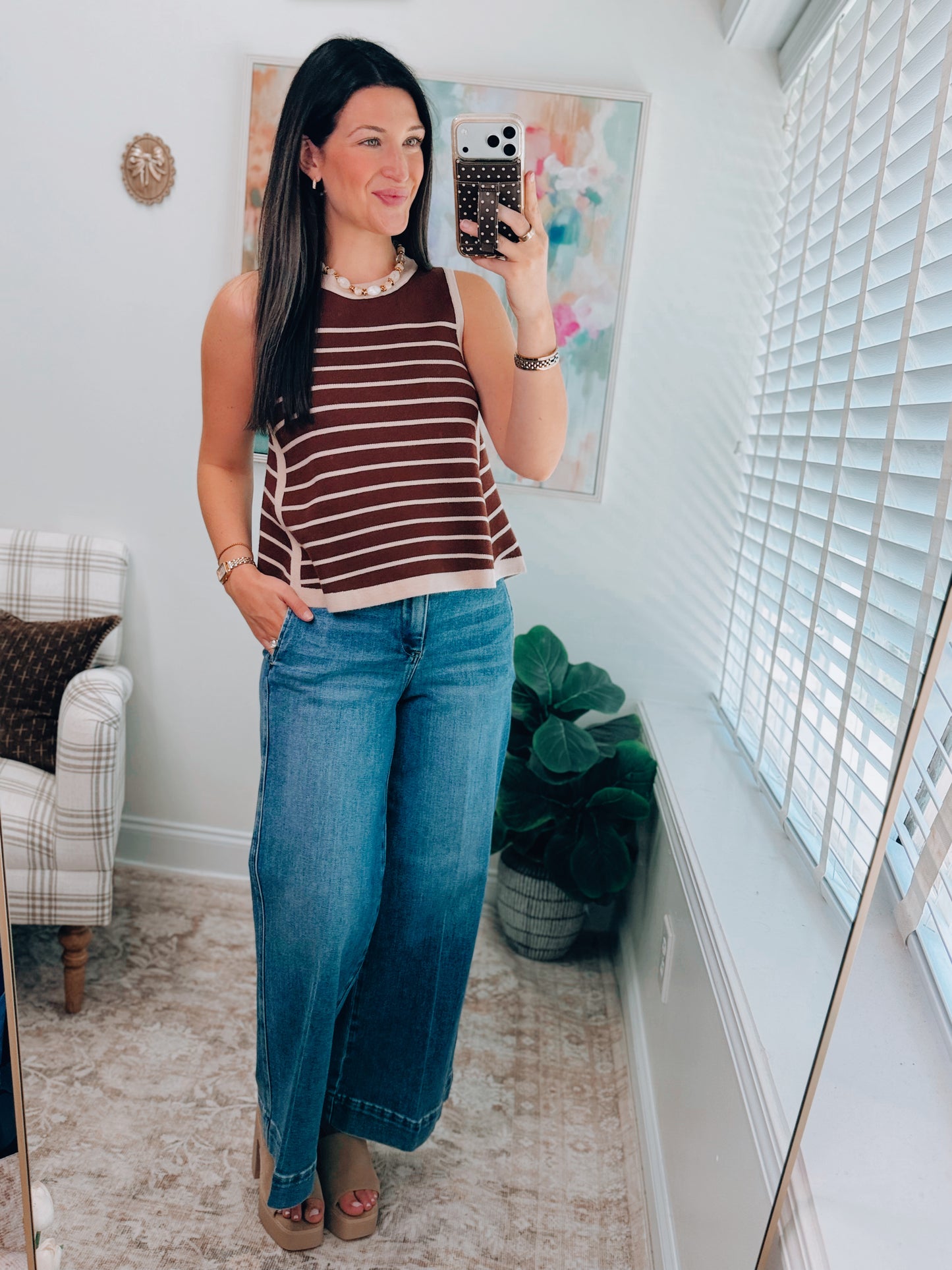 Brown Striped Knit Tank