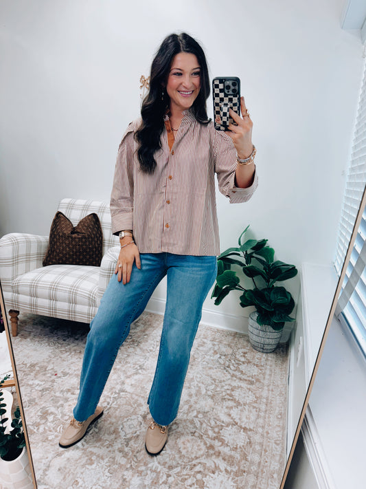 Camel Stripe Cuff Blouse