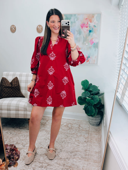 Burgundy Embroidered Mini Dress
