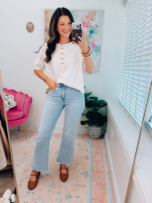 Charm Light Wash Crop Flare Denim