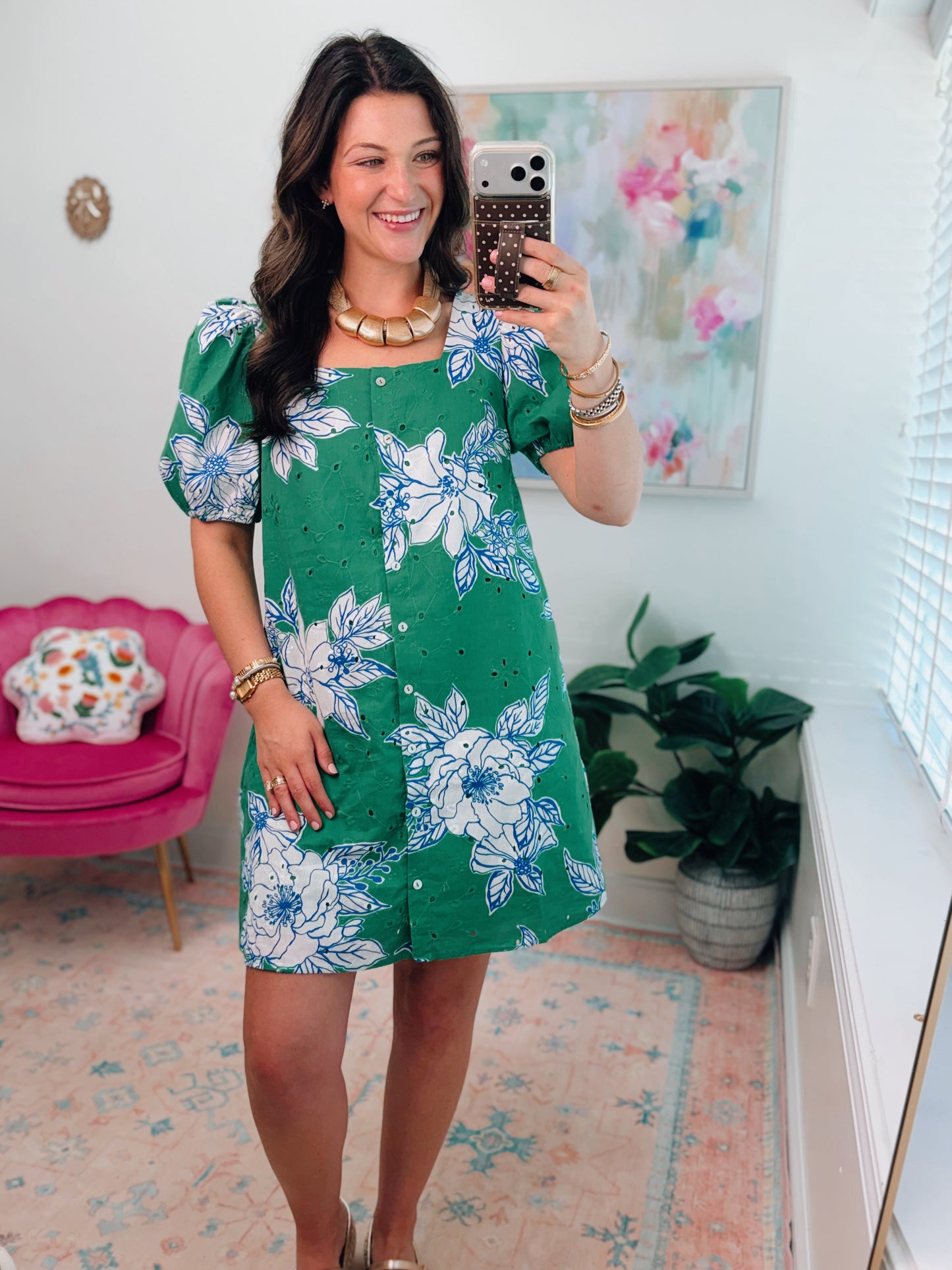 Teri Eyelet Square Neck Mini Dress