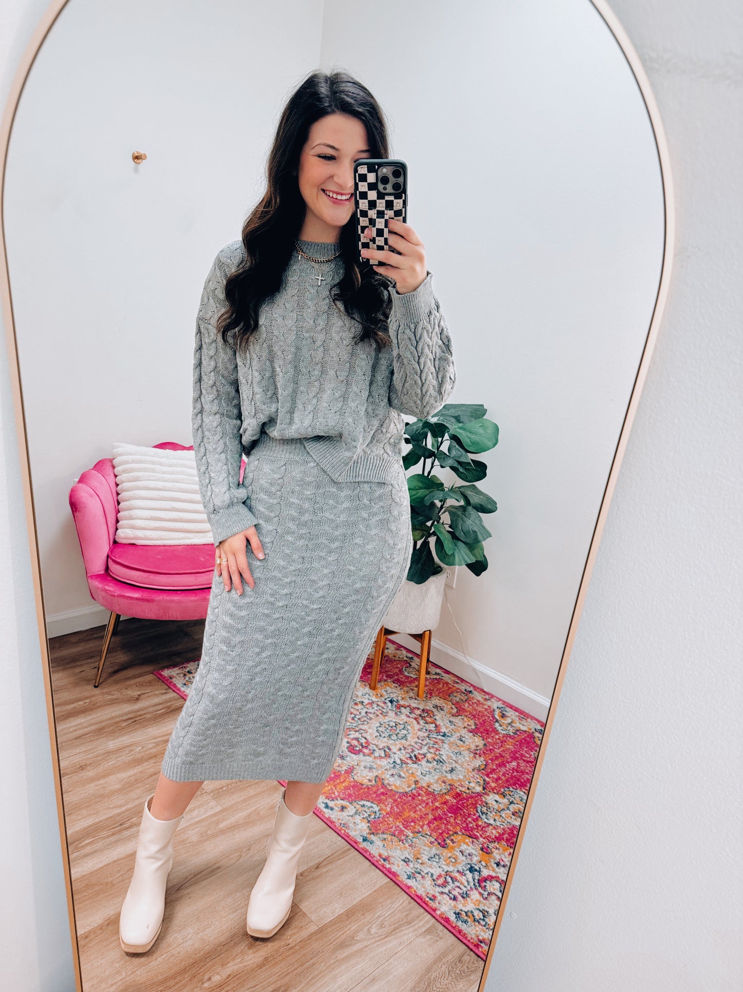 Cable Knit Sweater Skirt Set