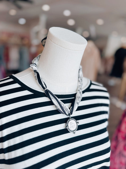 Bezel Bulldog Coin Scarf Necklace - Silver