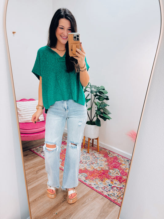 Emmie Boxy Hacci Knit Top - K Green