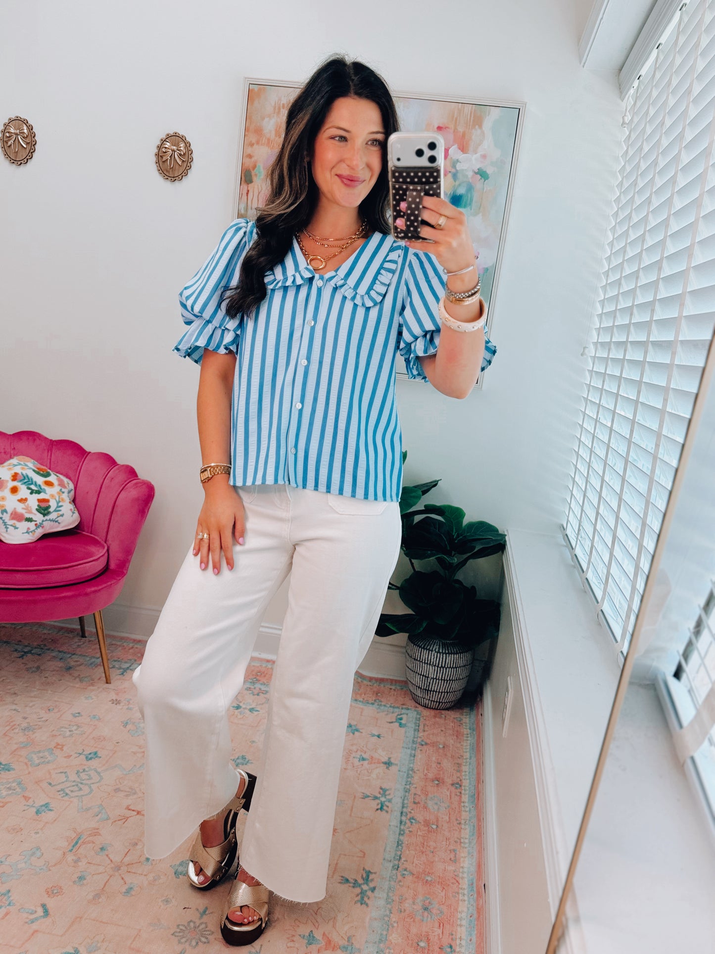 Saylor Striped Poplin Collar Top