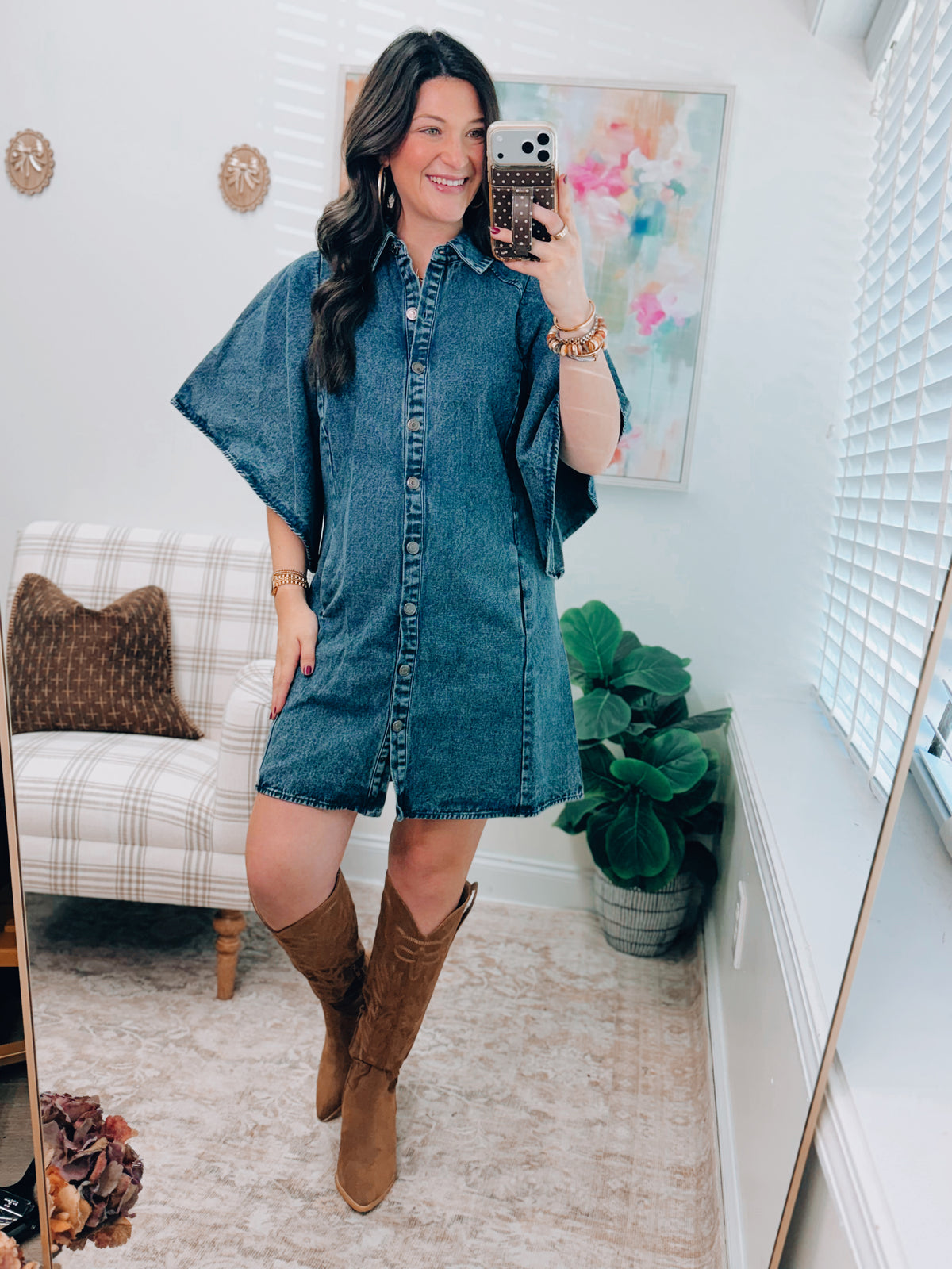 Denim Kimono Sleeve Mini Dress