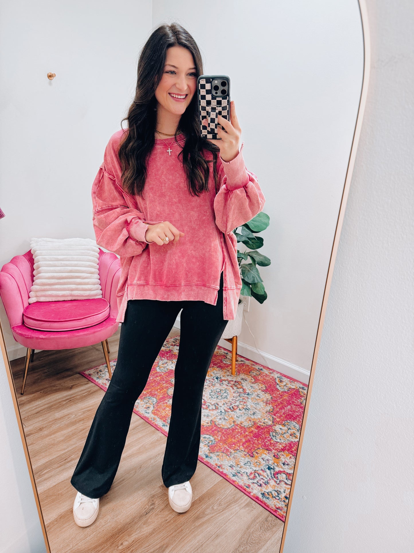 Magenta Mineral Washed Oversized Crew