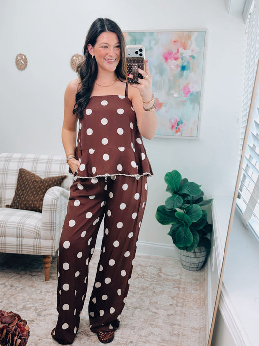 Brown Polka Dot Combo Pants Set