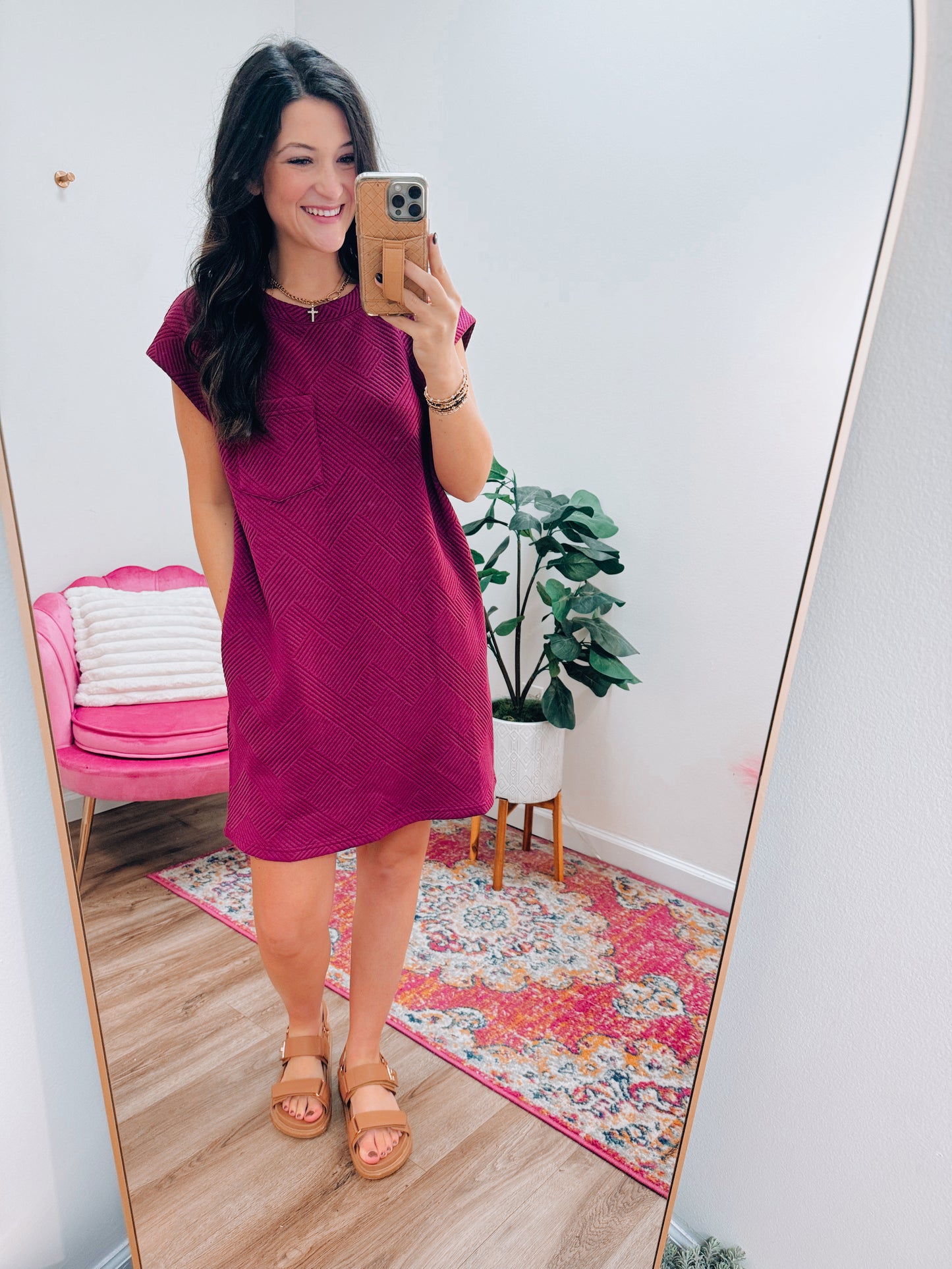 Sammi Textured Pocket Tee Dress - Plum