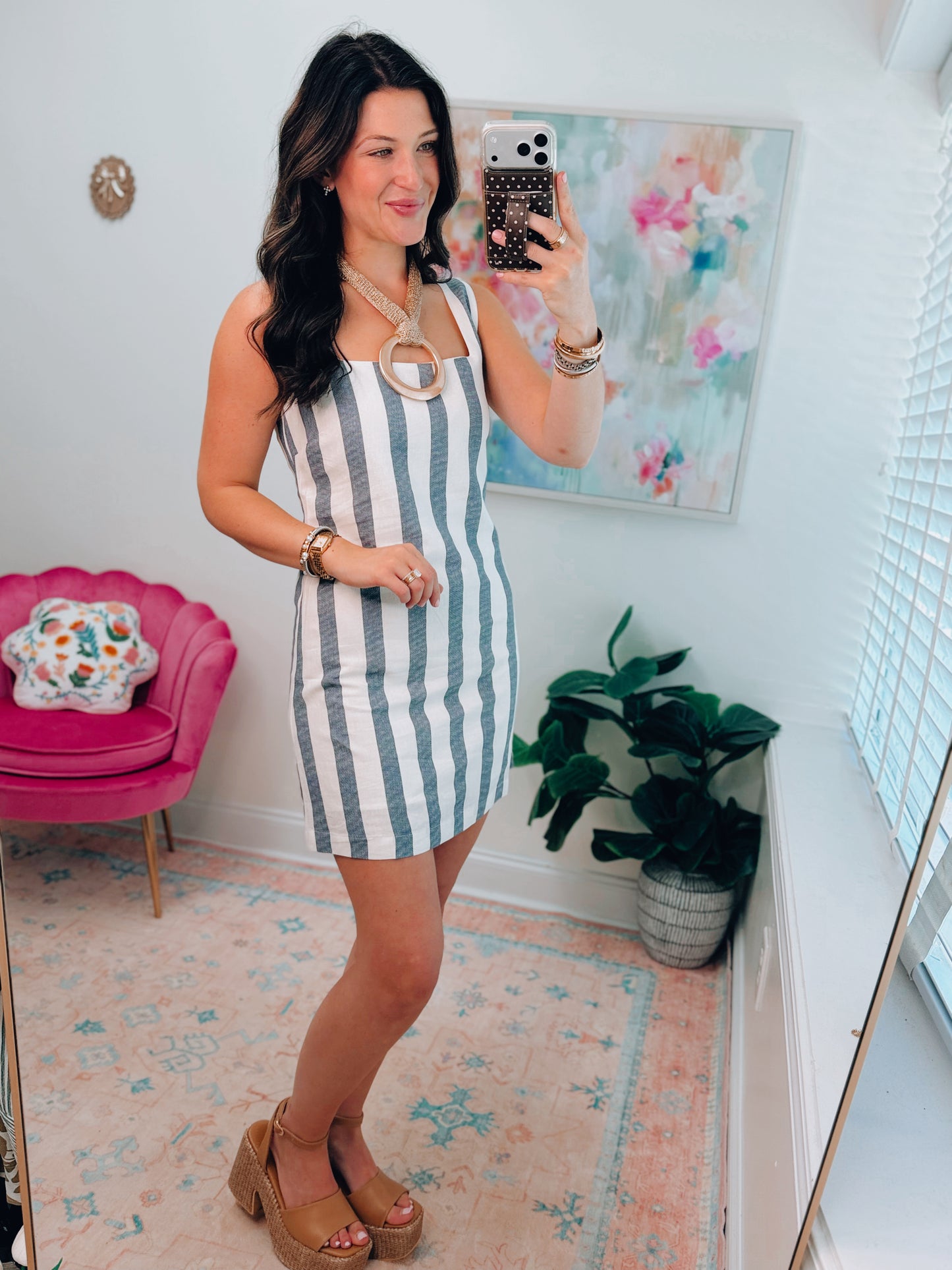 Coastal Linen Striped Mini Dress