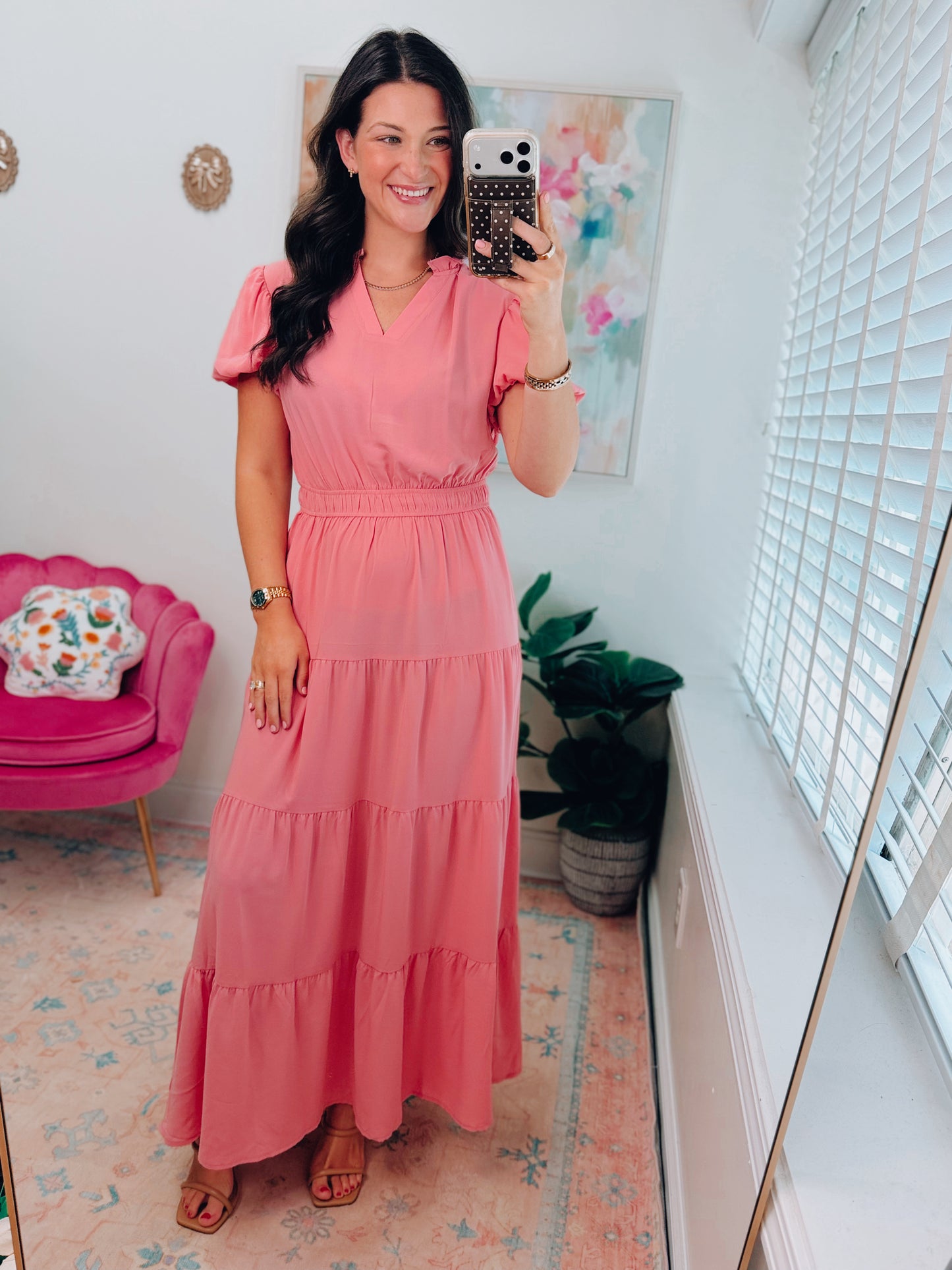 Pink Smocked Tiered Maxi Dress