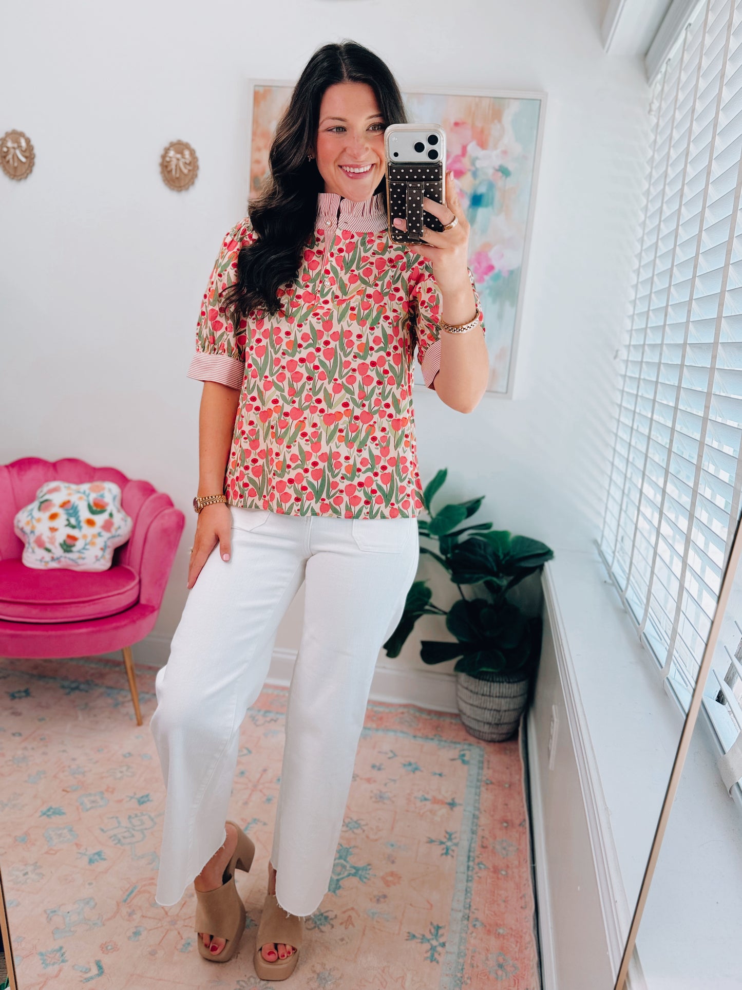 Glory Floral Pearl Button Top