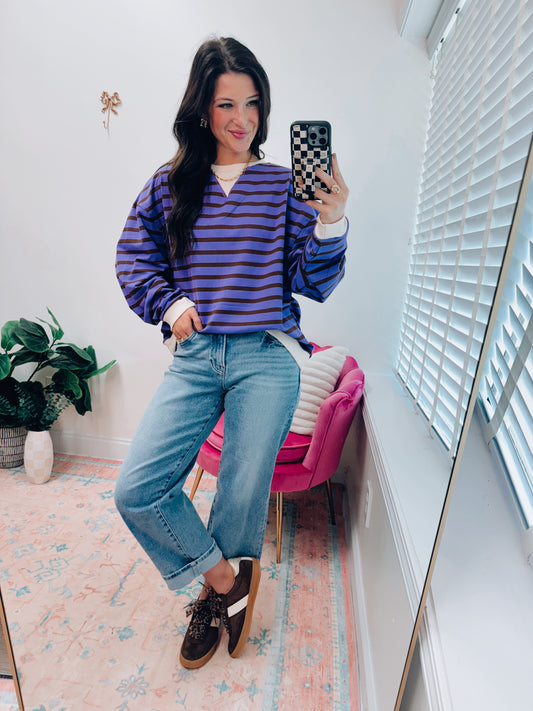 Orchid Muse Striped Crewneck
