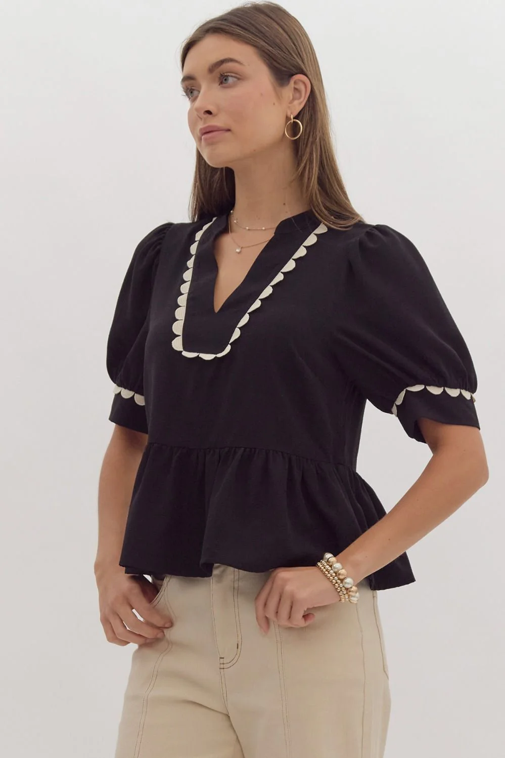 Murphy Scalloped Top - Black