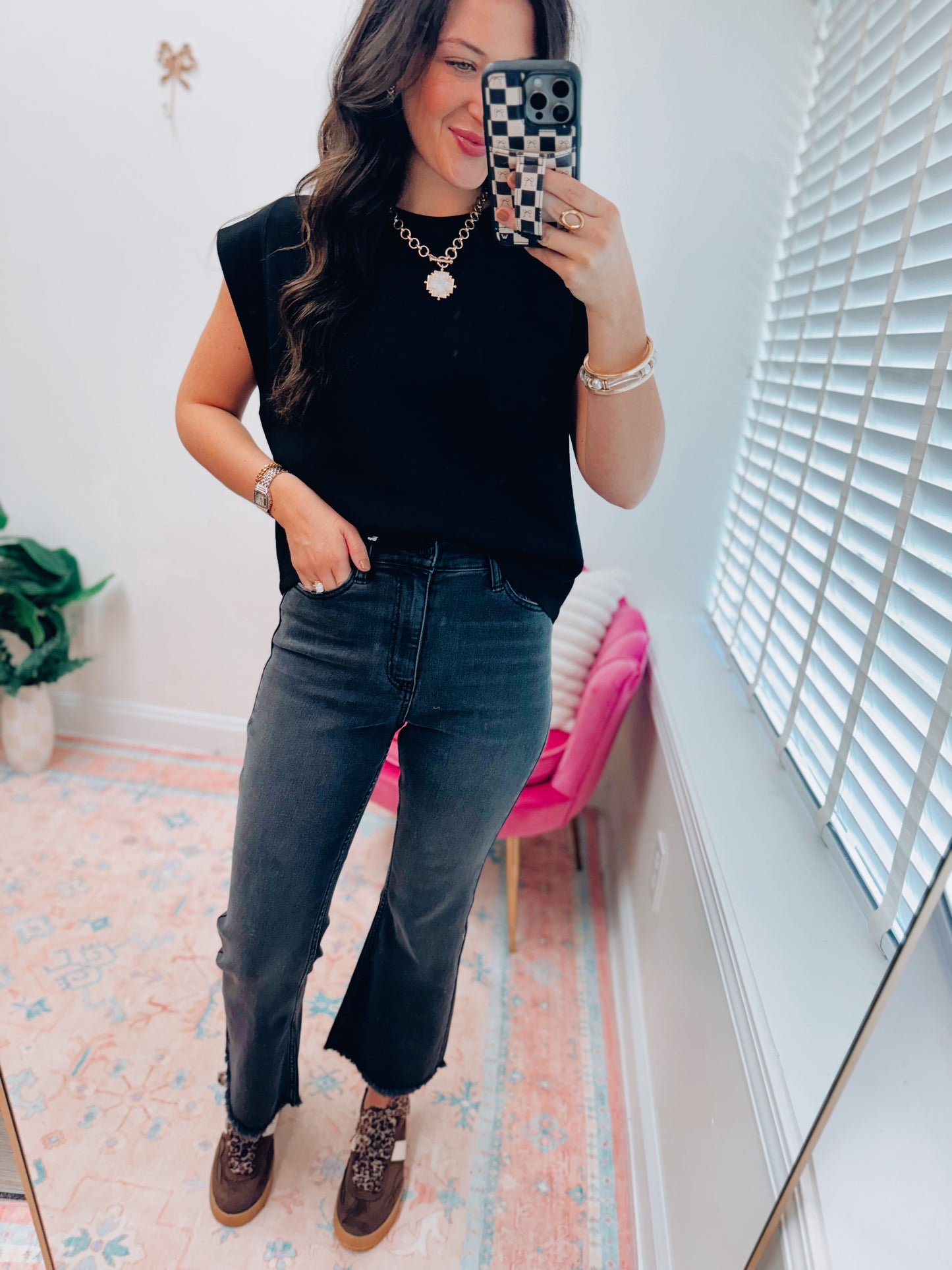 Wilder Vintage Black HR Crop Flare Denim