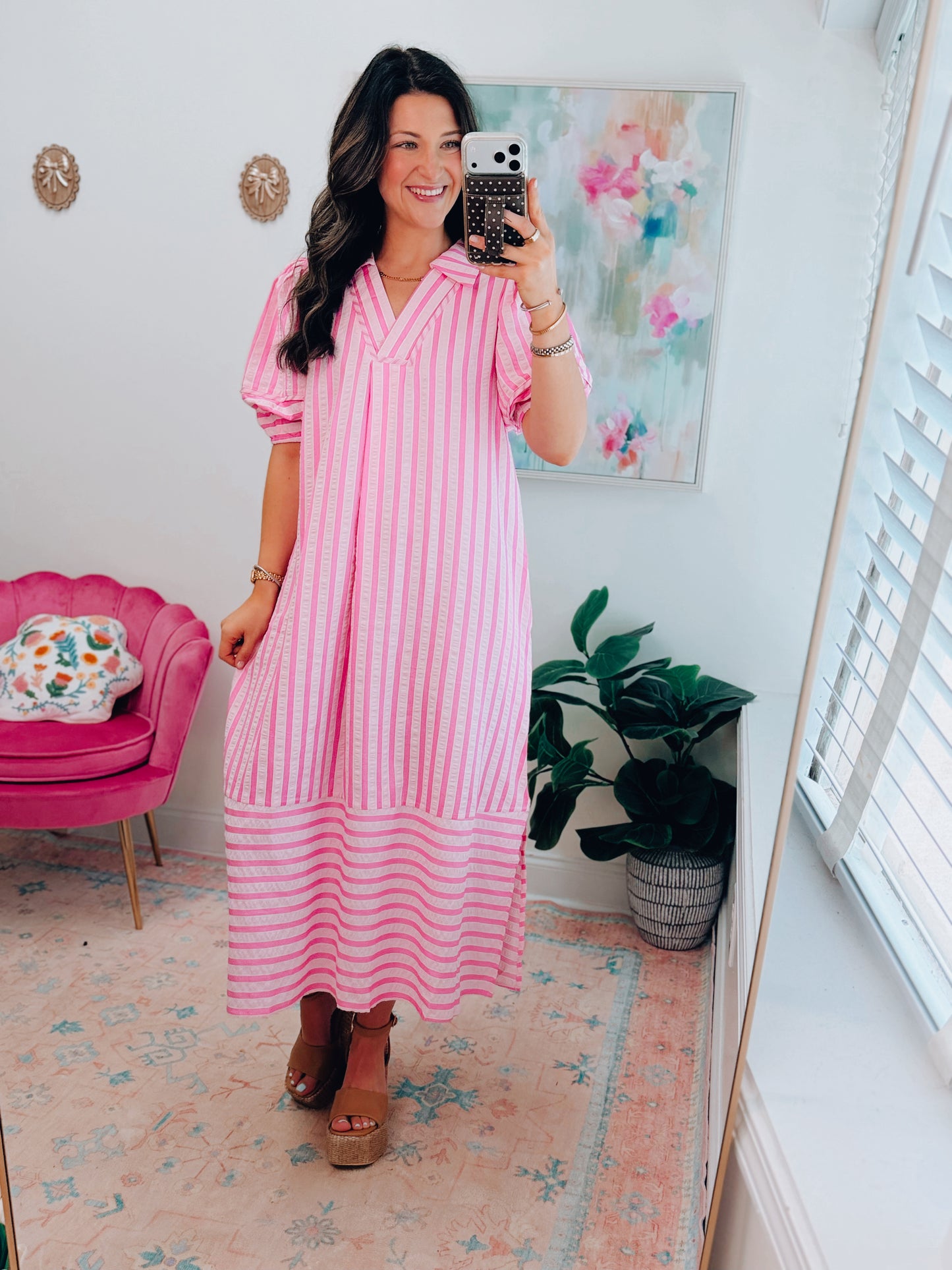 Peony Striped Midi Dress