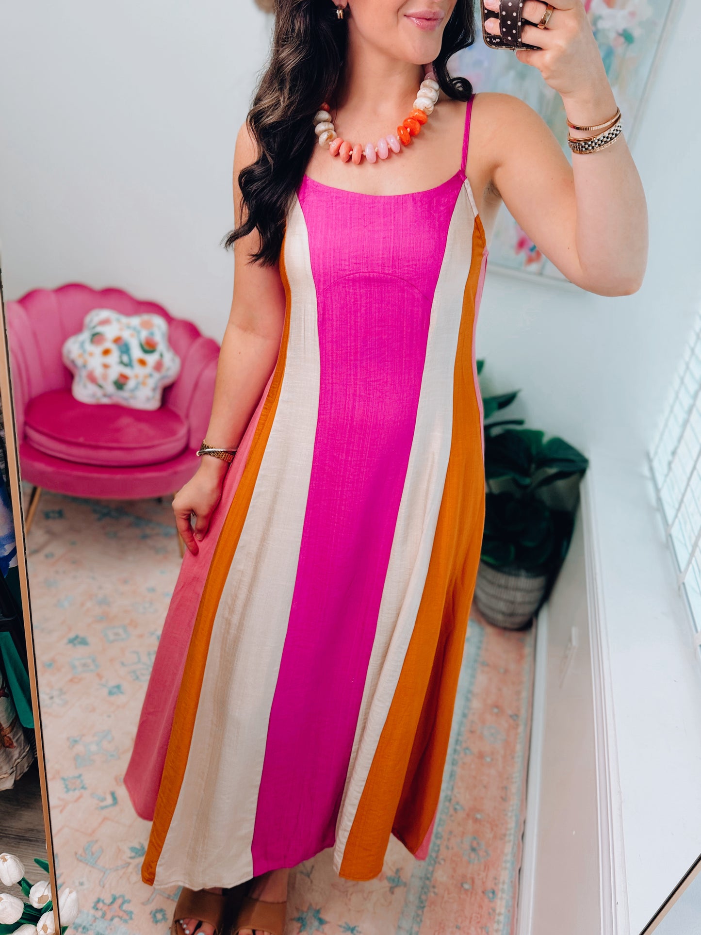 Magenta Color Block Maxi Dress