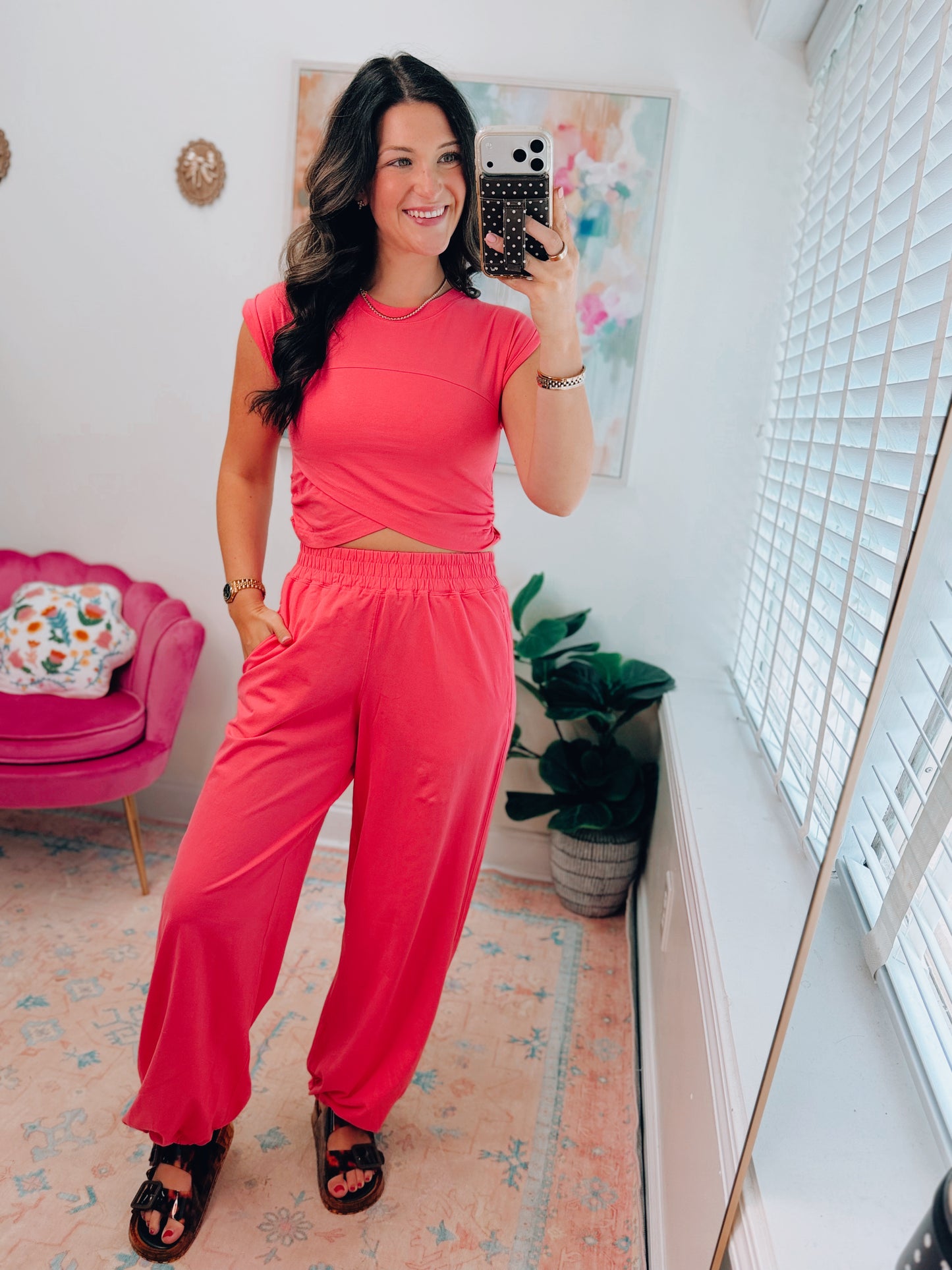 Flamingo Pink Crossover Pants Set